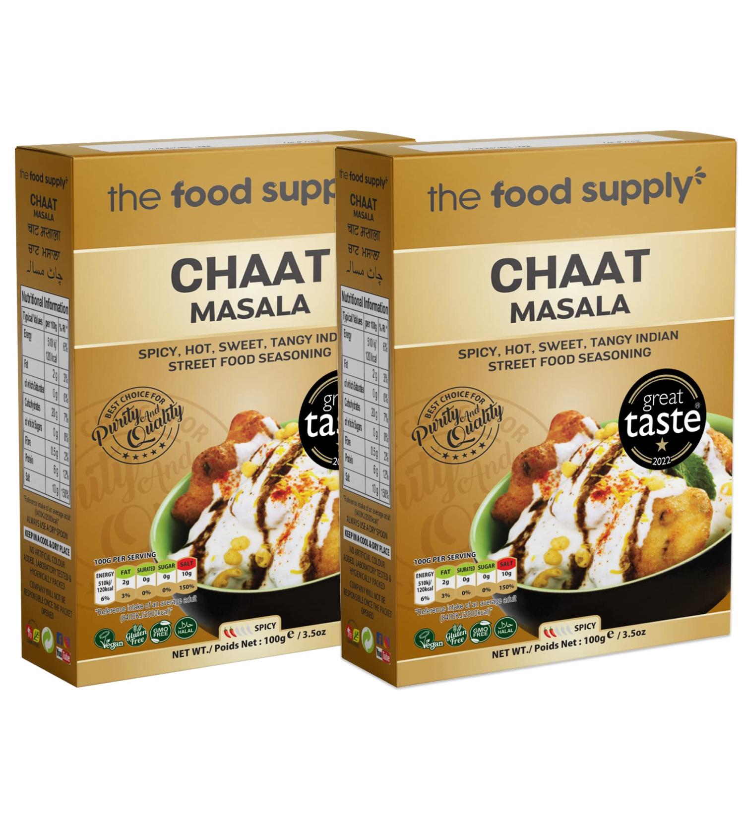 Premium Artisan Spice Mixes Great Taste Award Winner 2022-23 - All Natural Salt-Free | Vegan | No Colors | Gluten Friendly | Non-GMO - The Food Supply (Chaat Masala 100g (Pack of 2)) TFS Chaat Masala (2x100g) - Buy Online on GoSupps.com