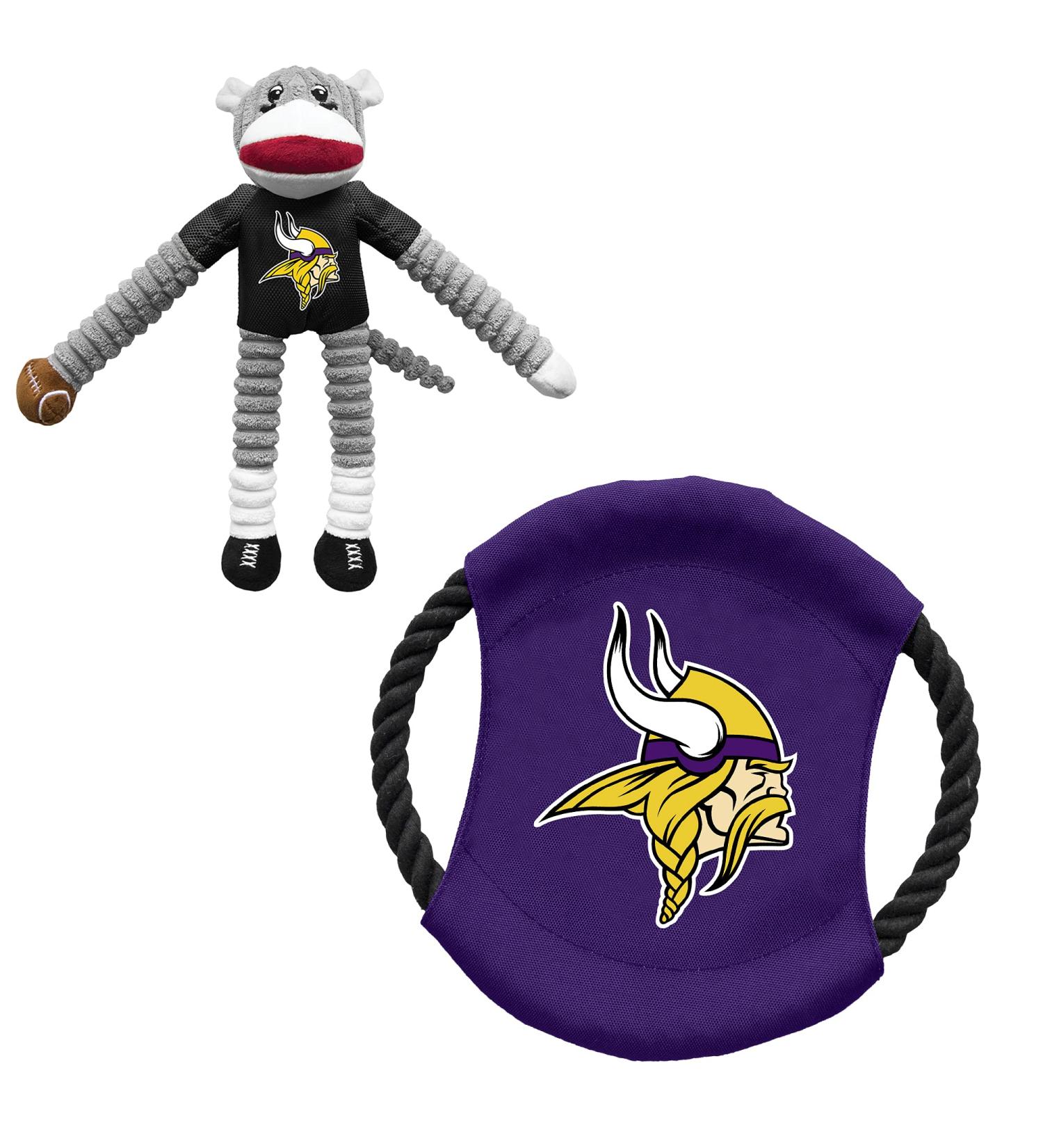 Littlearth NFL Minnesota Vikings Pet Toy Combo Set - Sock Monkey and Flying Disc | Team Color | Unisex-Adult | One Size - Buy Online on GoSupps.com