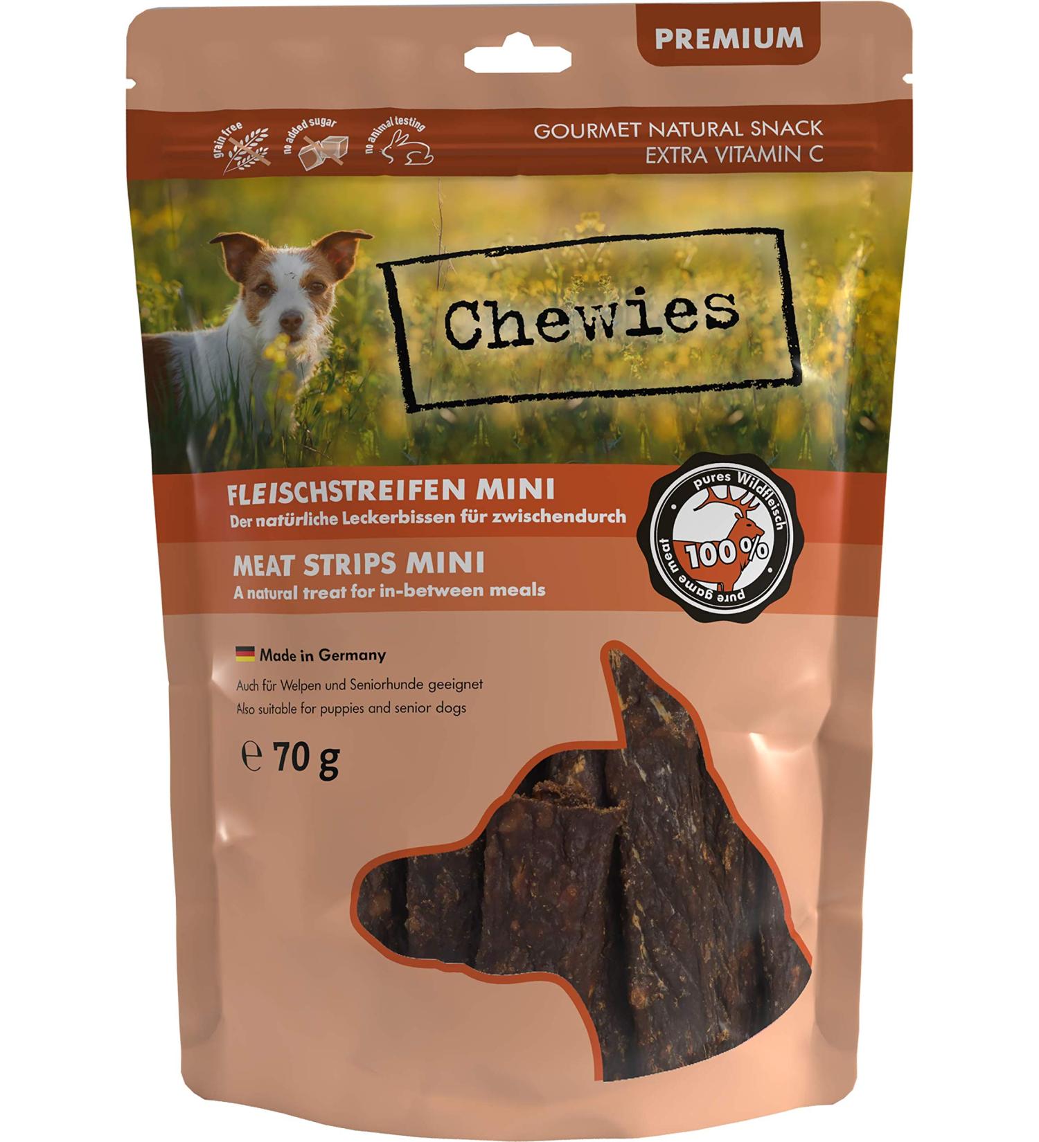 Meat Strips Mini Dogeleckerli - 100% Wild Meat Snacks for Small Dogs | 70g Hypoallergenic & Grain-Free Dried Wild Chest Stripes - Buy Online on GoSupps.com