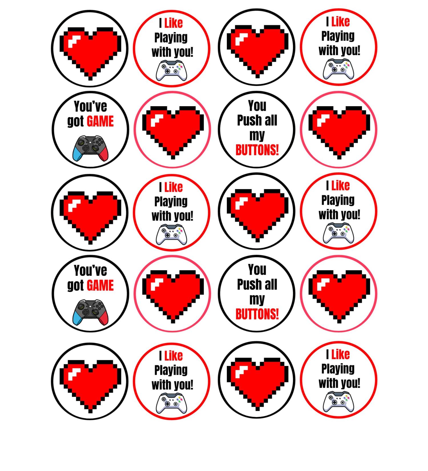 edible 20 x VALENTINES DAY Gamer cupcake toppers UNCUT Wafer/Icing - 1 (icing paper)