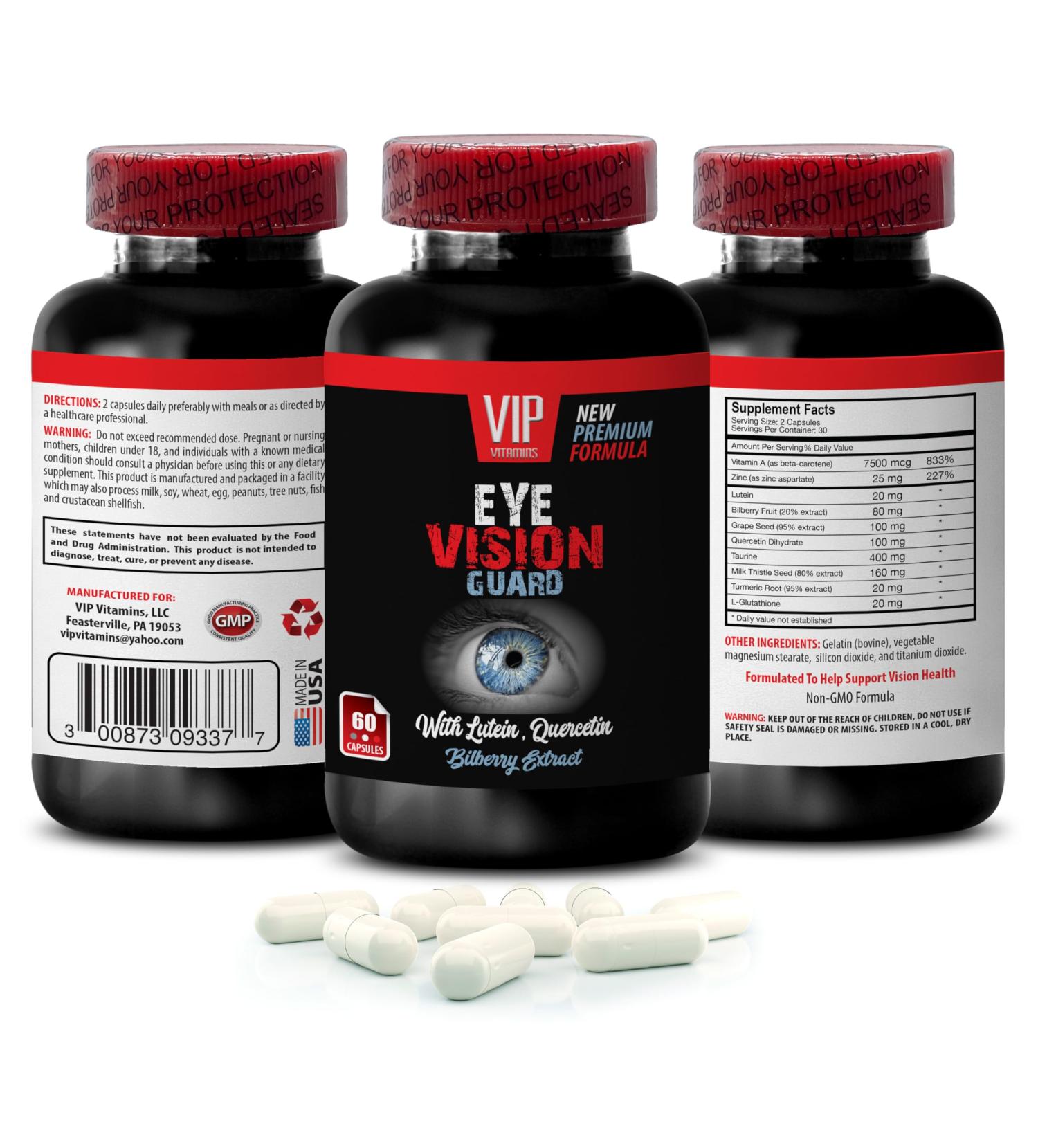 Lutein Bilberry Fruit - EYE VISION GUARD - Grape Seed Quercetin Dihydrate Taurine Milk Thistle Seed Turmeric Root L-Glutathione Lutein Bilberry Fruit Taurine Turmeric Root 1Bot 60Caps - Buy Online on GoSupps.com