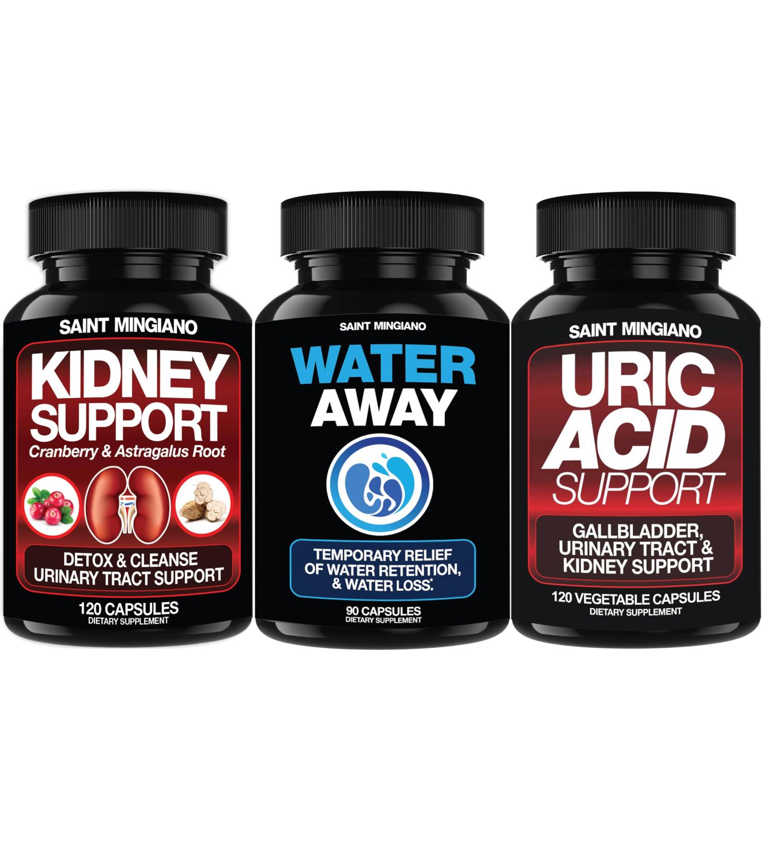 Saint Mingiano Kidney Cleanse + Water Retention Flush + Uric Acid Support 3-in-1 Detox & Bloat Relief Bundle Herbal Support for Kidney Health Fluid Balance & Joint Comfort - Buy Online on GoSupps.com