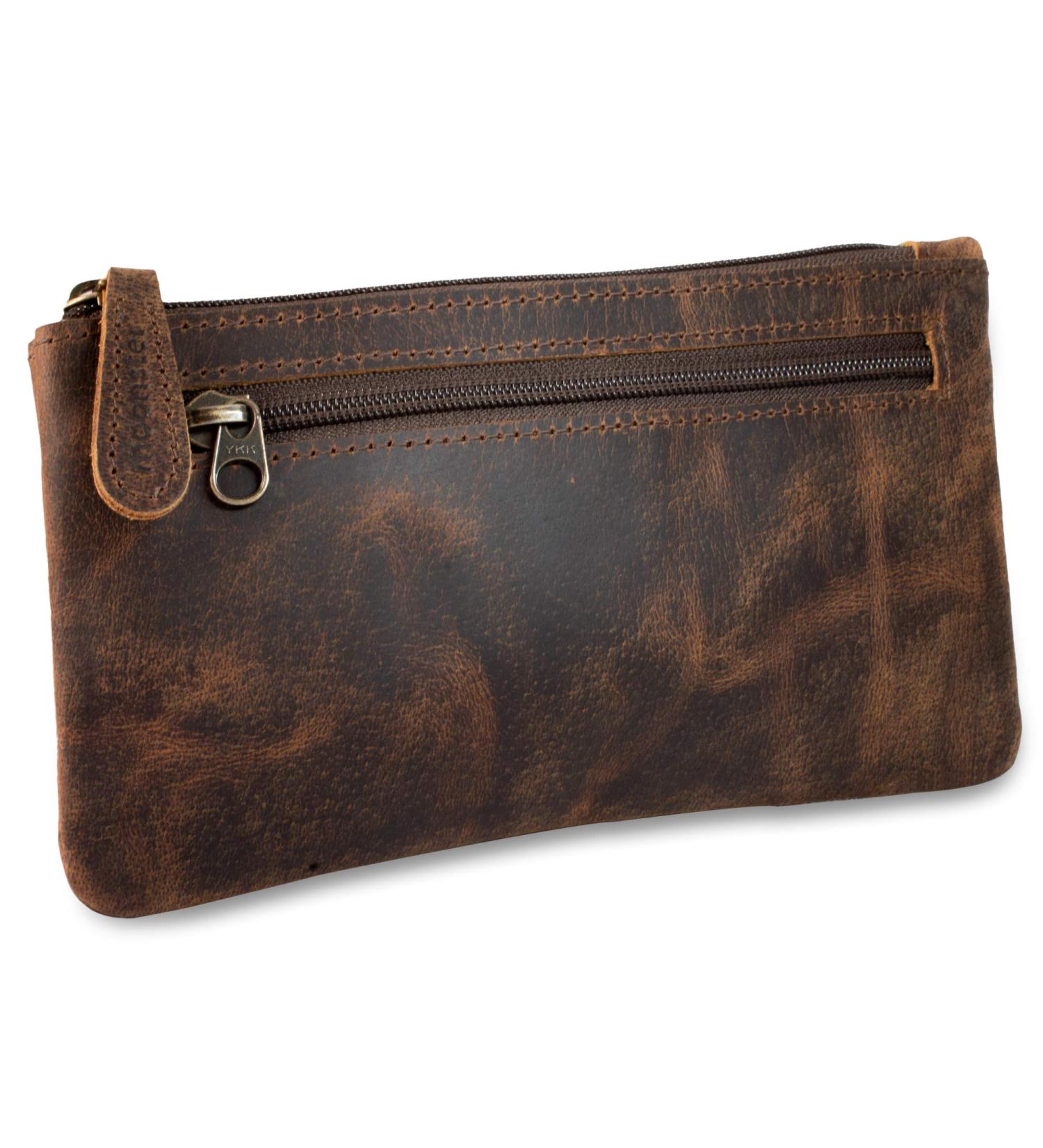 Moonster Leather Pencil Case Beautifully Handcrafted Zippered Pouch That s Made To Last - Elegant Practical Pencil Cases for Adults & Students - Unique 8" x 4" Design with Side Pocket & Keyring Dark Brown - Buy Online on GoSupps.com