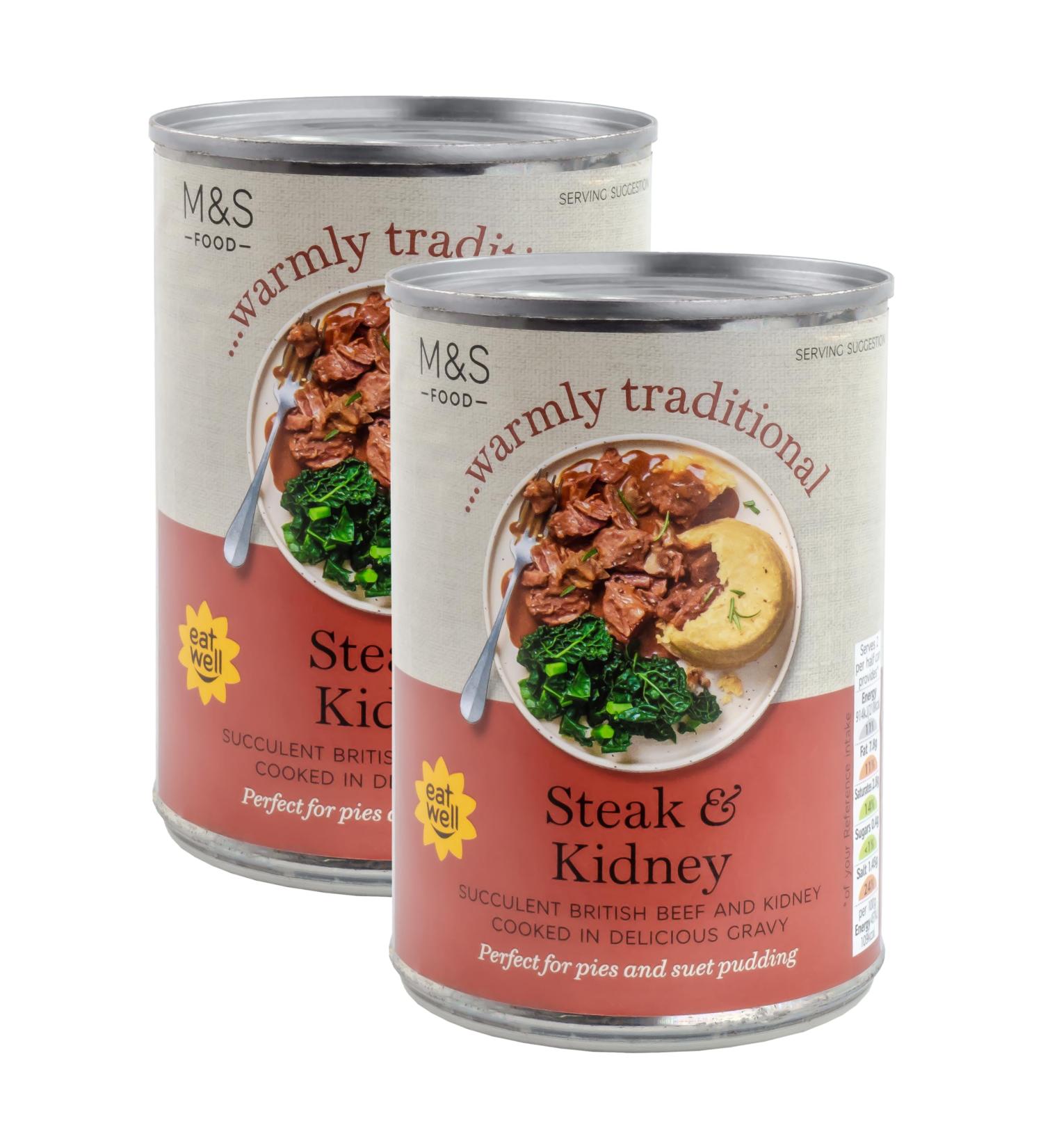 M&S Marks & Spencer Tinned Steak & Kidney Chunks Hearty Pieces of British Beef & Kidney in a Rich Gravy - 2 x 400g - Buy Online on GoSupps.com