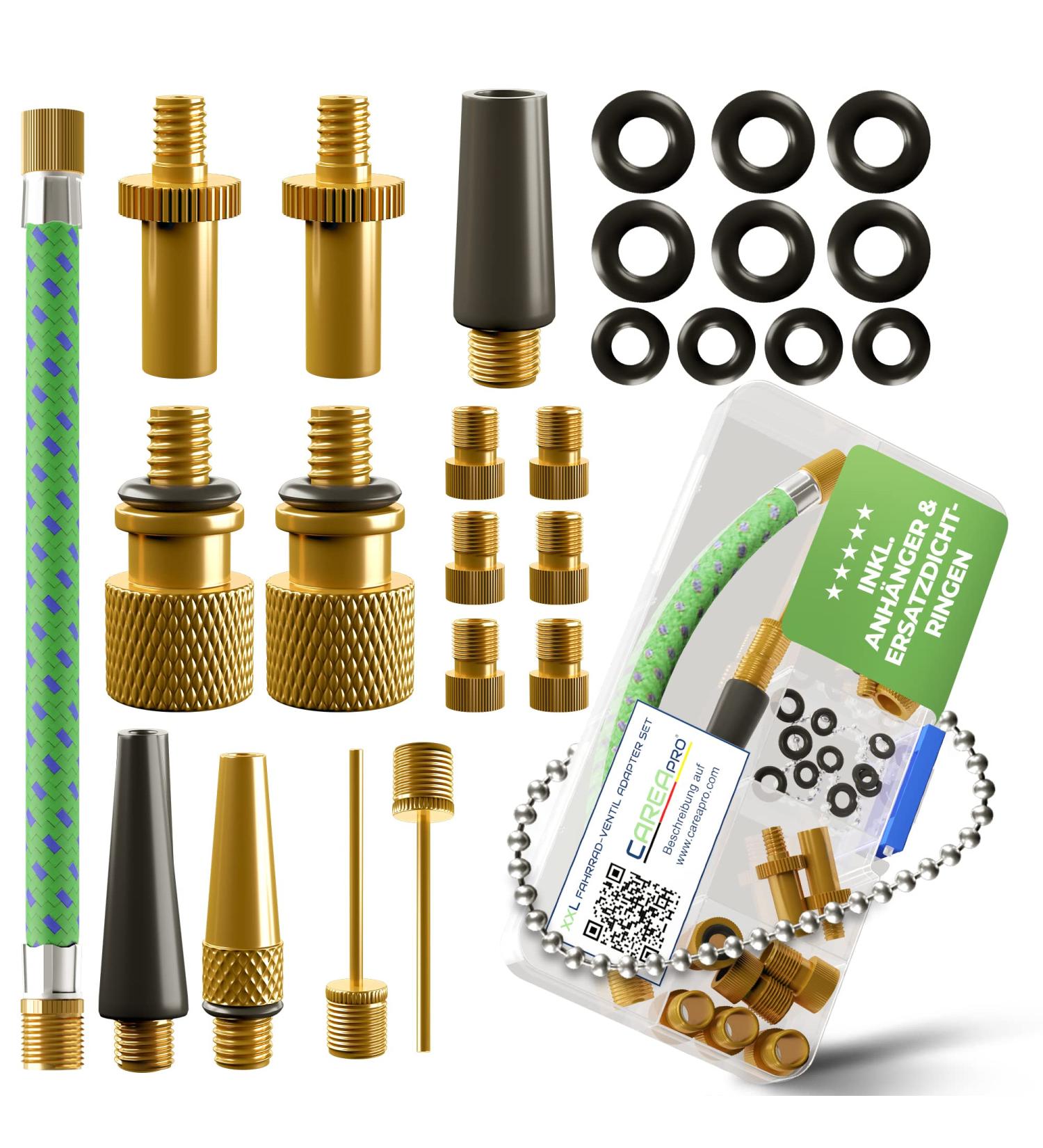 CAREAPRO Bicycle Valve Adapter Set - 28 High-Quality Adapters for Air Pump & Compressor | DV AV SV Ball Needle & More - Buy Online on GoSupps.com