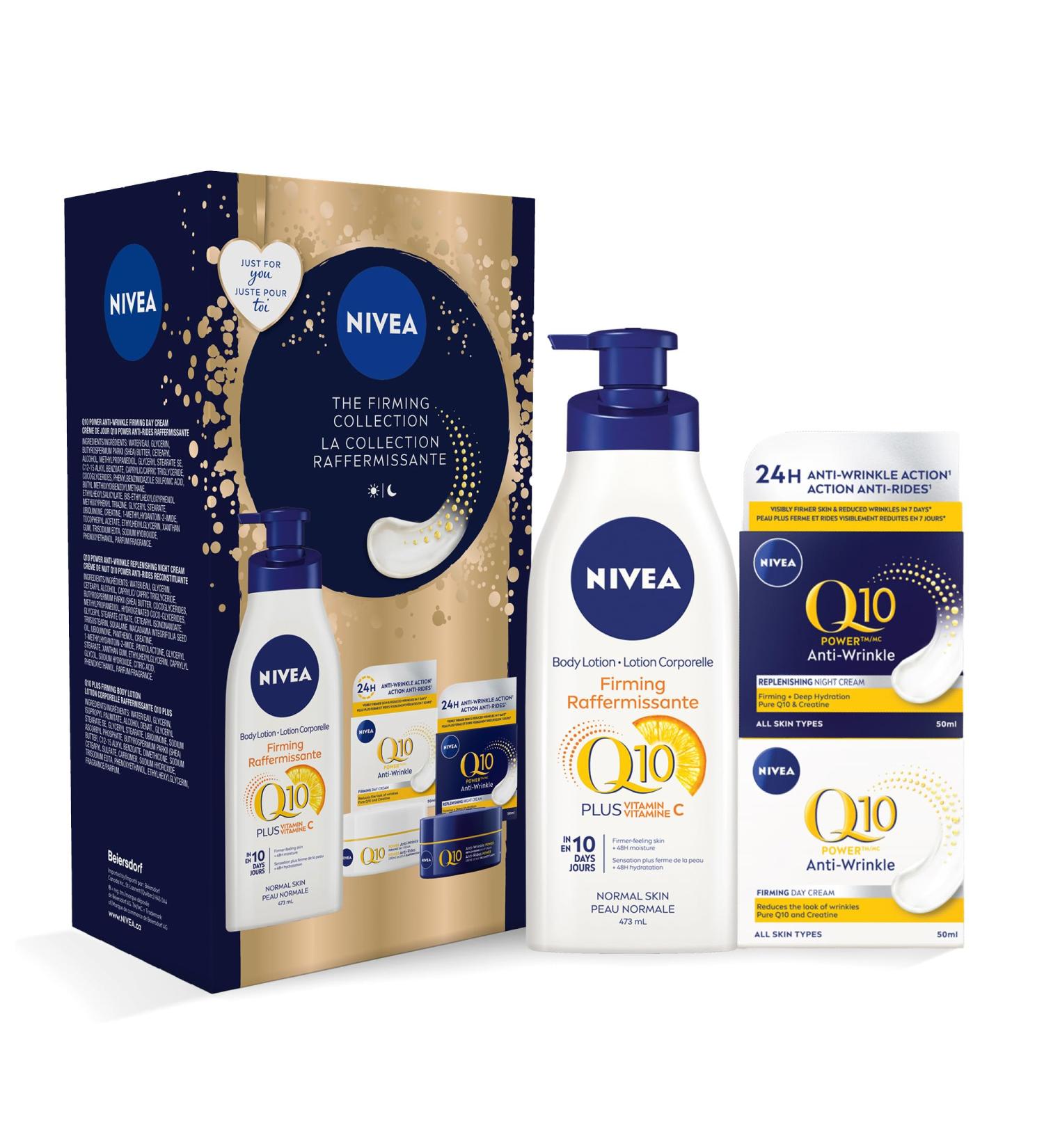 NIVEA The Firming Collection With Q10 Holiday Gift Set for Visibly Firmer Skin Includes Anti-Wrinkle Day Cream Night Cream and Firming Body Lotion 3-Piece Skin Care Set - Buy Online on GoSupps.com
