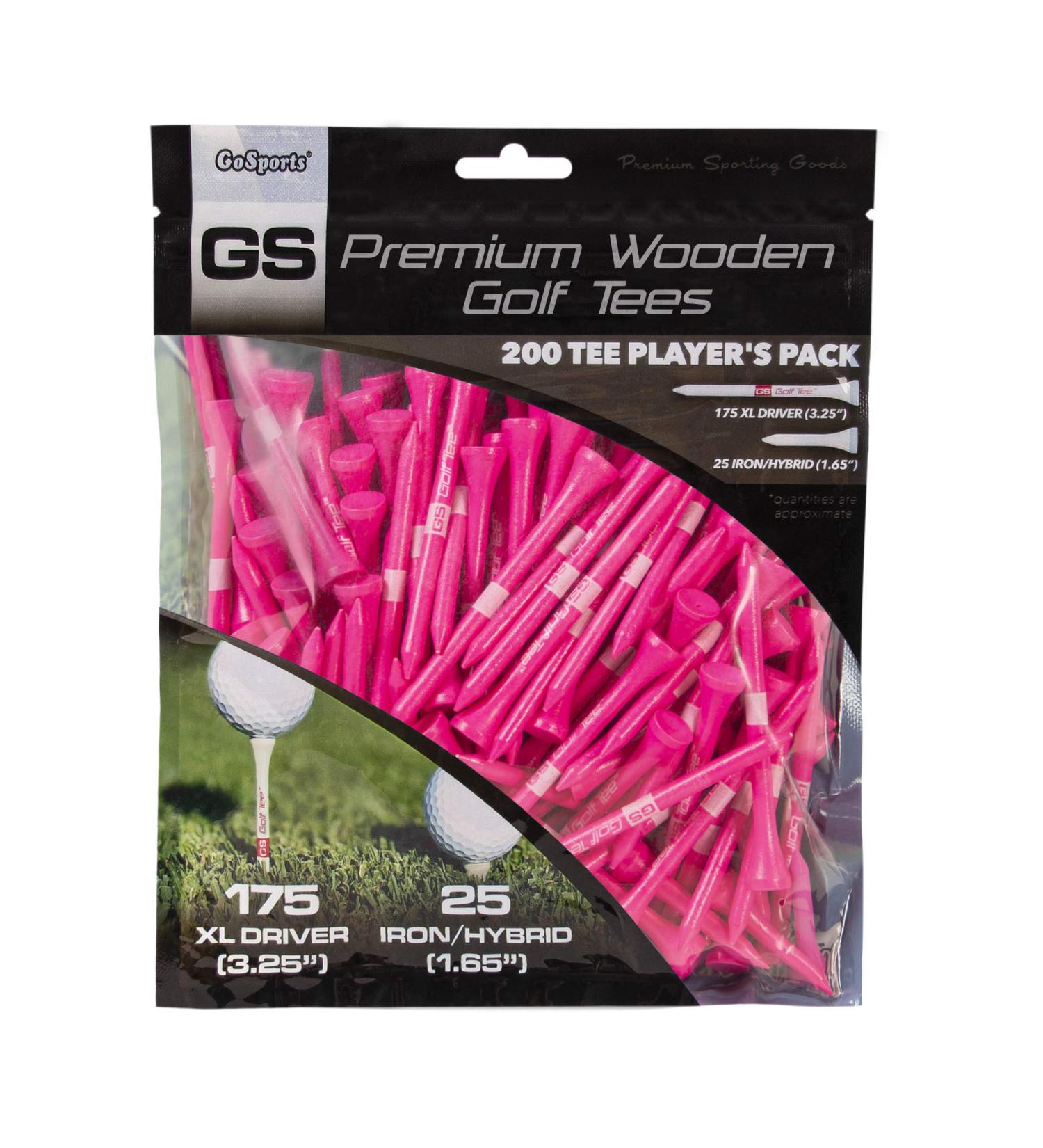 GoSports XL Golf Tees - 200 Player's Pack - 3.25 Inch Premium Wooden Tees - Choose Pink Tee Color - Buy Online on GoSupps.com