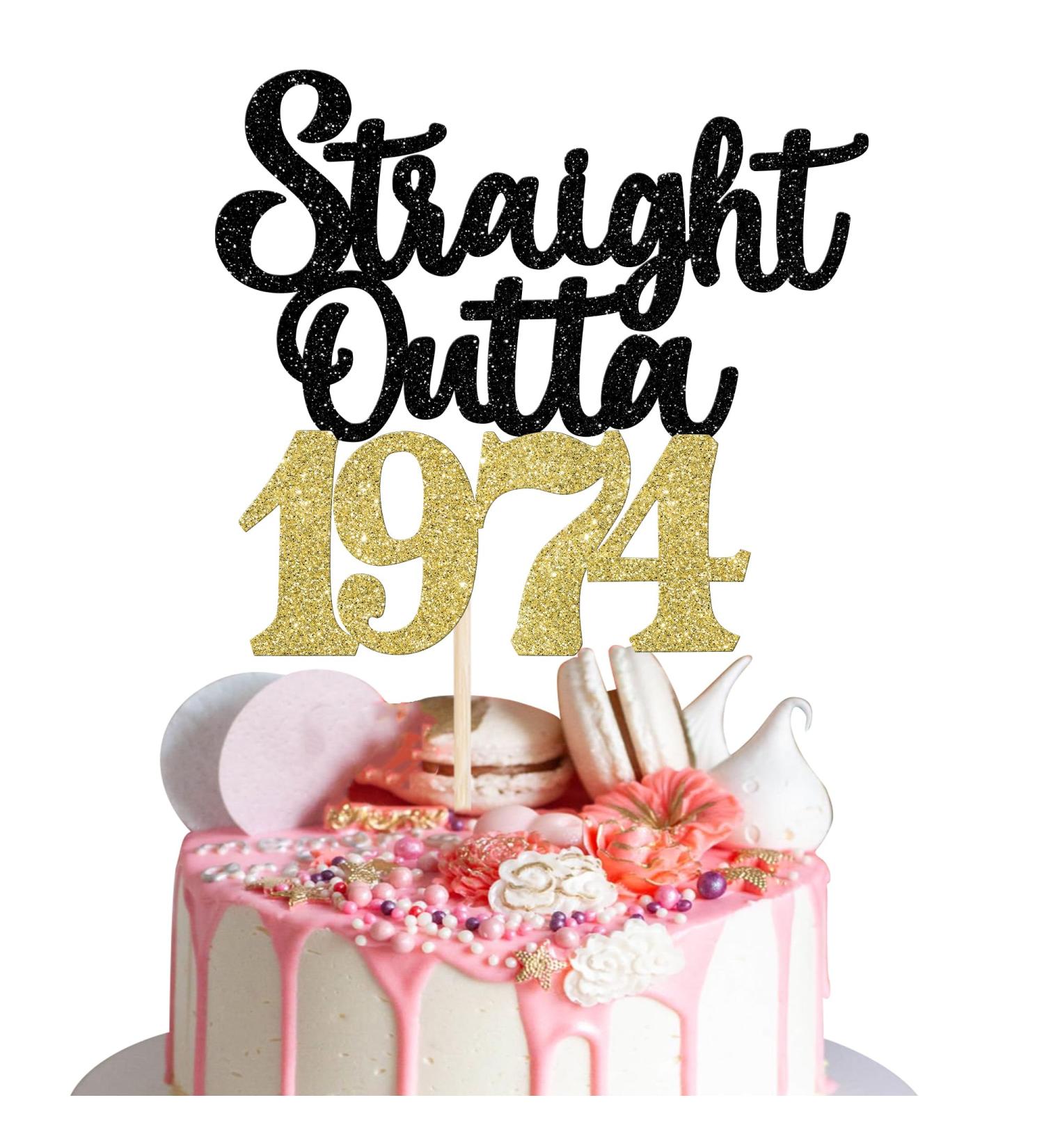1 Piece 50th Birthday Cake Decoration Glitter Straight Outta 1974 Fifty Cake Decoration 50 Fabulous 1974 Cake Topper for 50th Birthday Wedding Anniversary Party Cake Decorations Black Gold Black Gold 50th