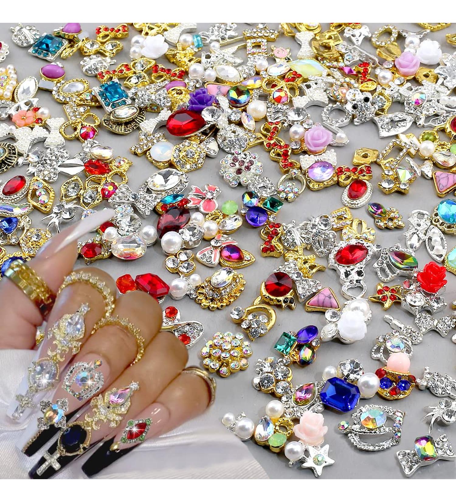 Dornail 50pcs Gold & Silver Nail Charms for Acrylic Nails - Mix Styles 3D Rhinestones, Metal Gems, Zircon Crystals - Nail Decorations for Nail Art - Buy Online on GoSupps.com