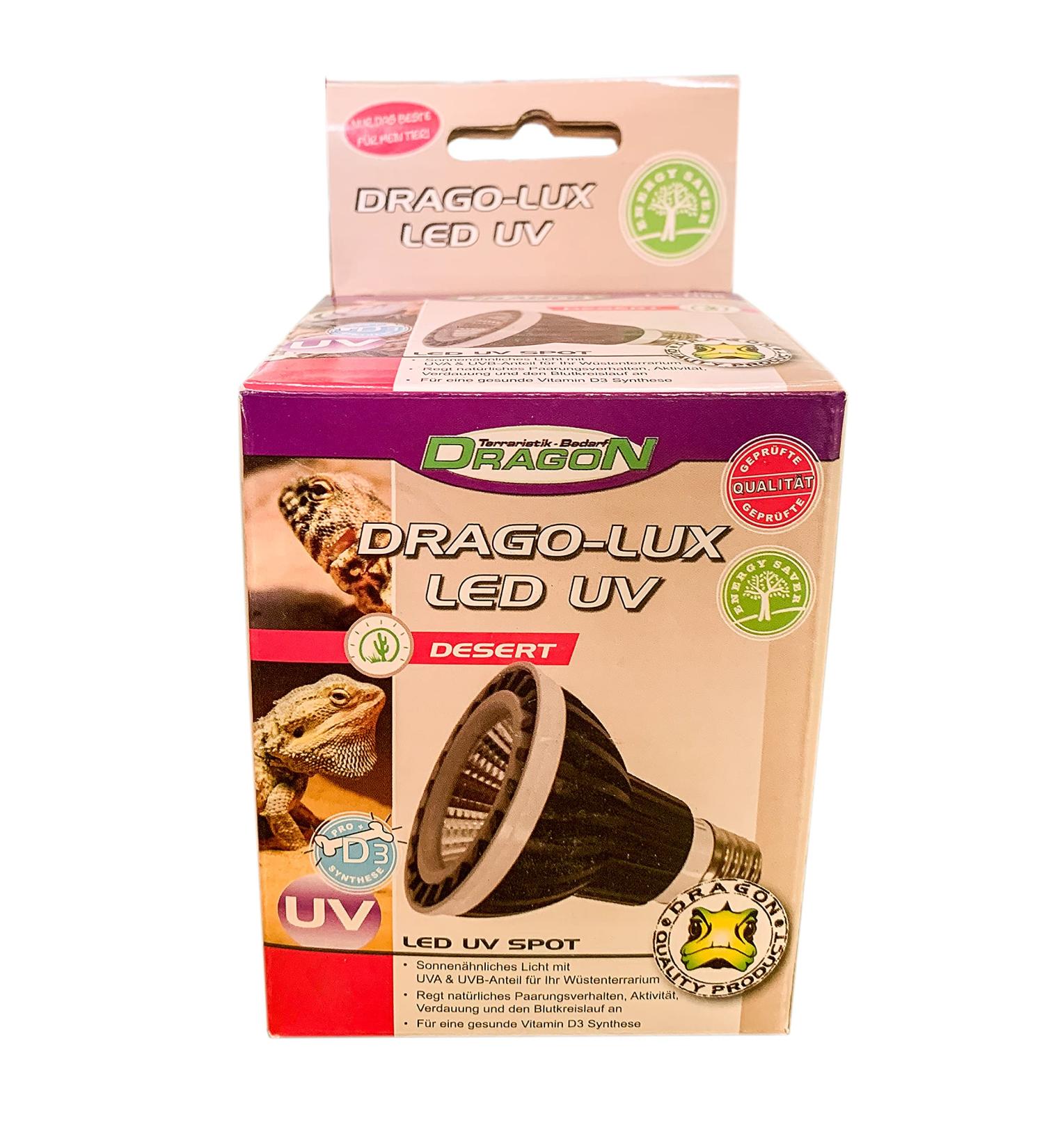 Drago Lux LED UV Terrarium lighting - Spot - LED UV Spot for desert terrarium or tropical terrariums (desert terrariums 8W) desert terrariums 8W