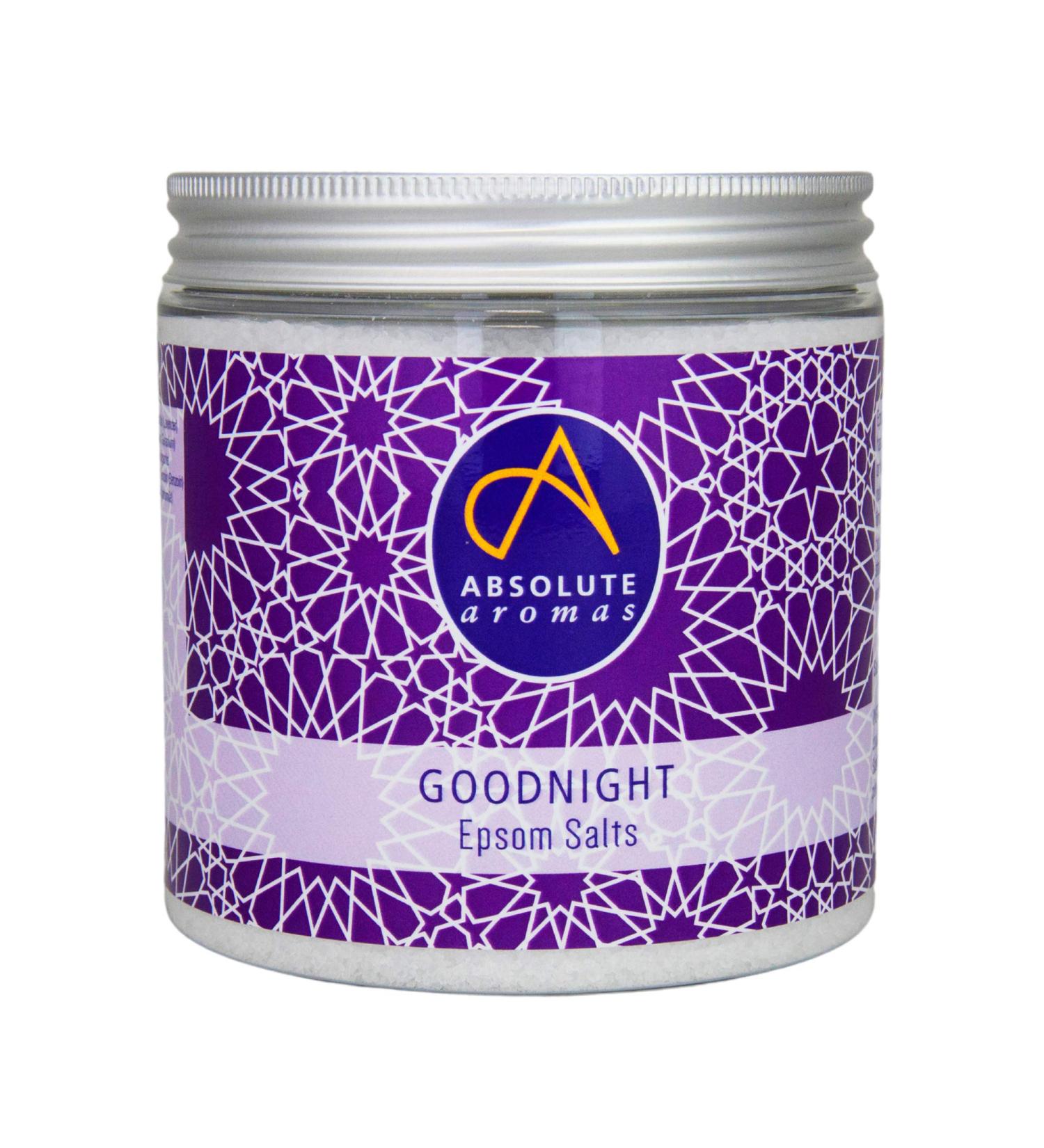 Absolute Aromas Sel d'Epsom Goodnight - Sulfate de Magn sium Infus avec des Huiles Essentielles Pures de Lavande Camomille et G ranium (575g) Goodnight 1 unit (Lot de 1)