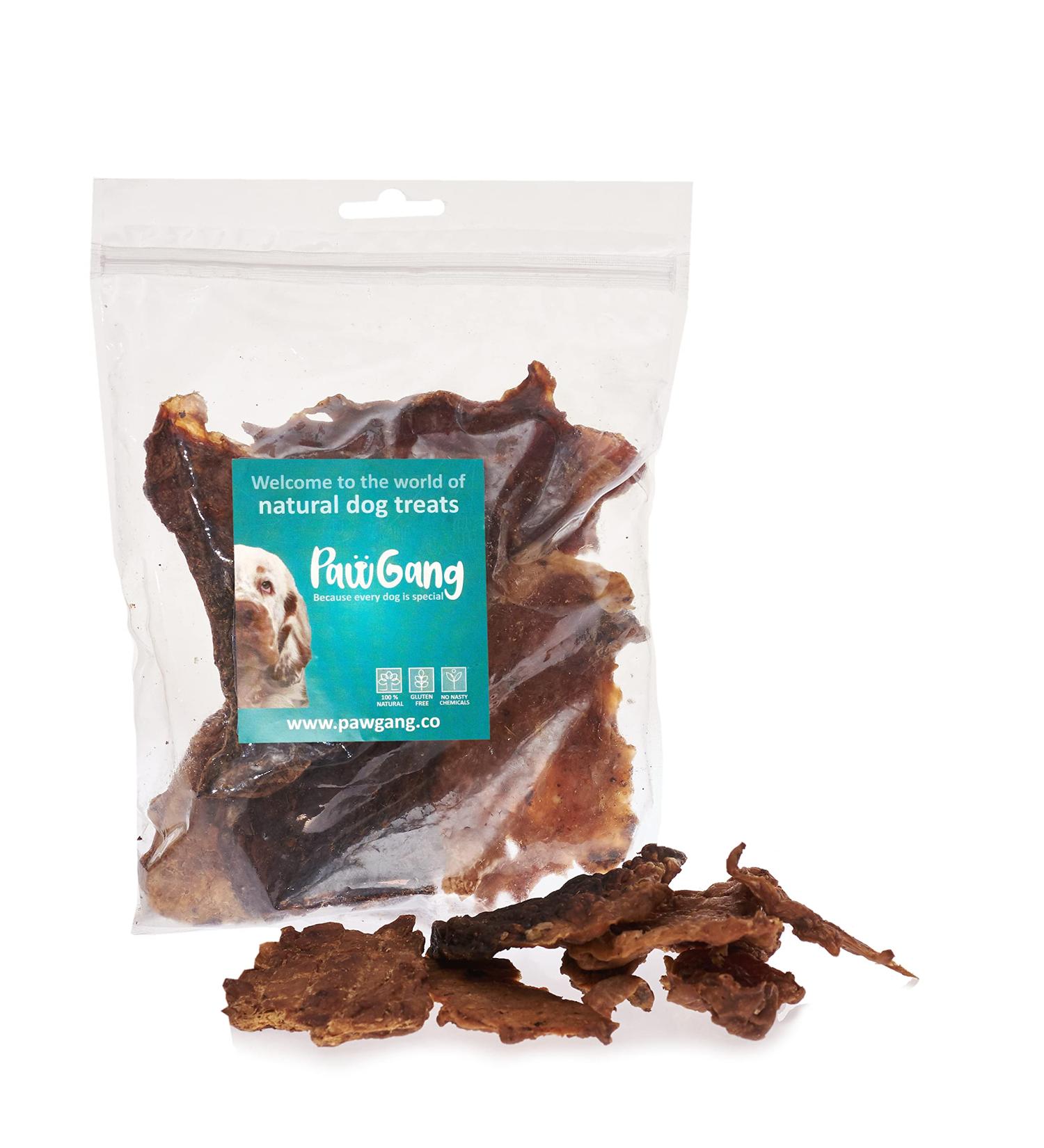 PawGang - Beef Jerky 200g - 100% Natural EU Sourced Treats for Dogs Puppies Young Adult Old Small and Large Dog - Tasty Air Dried Chews Snacks - Healthy Hypoallergenic - Low Fat Grain Free - BARF Raw - Buy Online on GoSupps.com