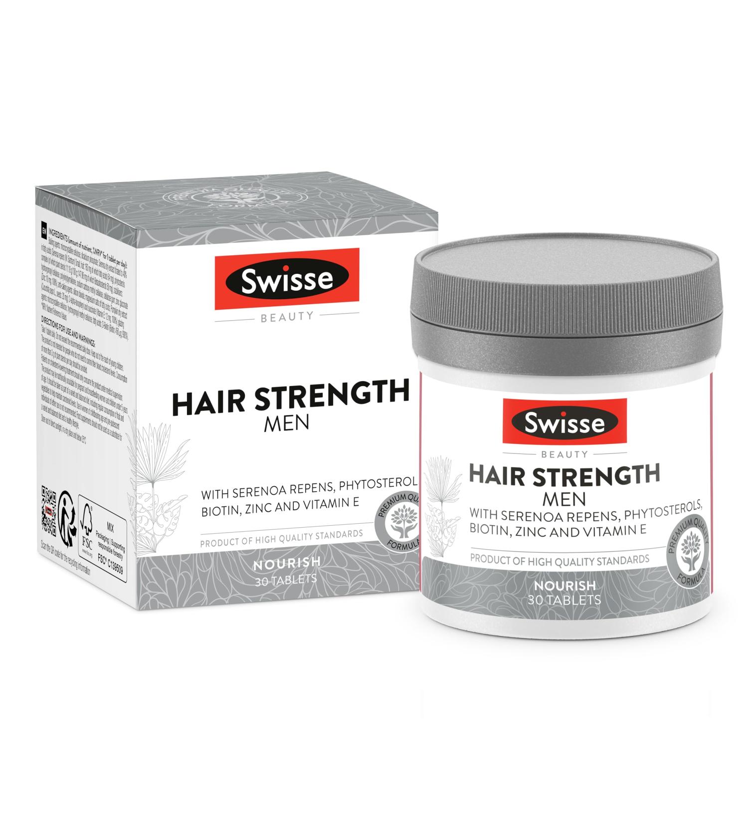 SWISSE Strong Hair for Men Supplements for Hair with Biotin Vitamin E and Zinc 30 Tablets Made in Italy Old Edition - Buy Online on GoSupps.com
