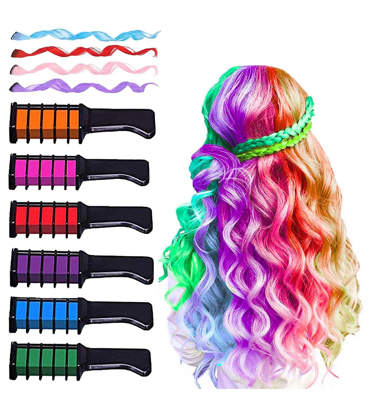 MSDADA Hair Chalk Comb - Temporary Washable Hair Color for Girls Kids with Extensions Clips - Ideal Christmas Birthday Easter Halloween Gift for Girls 6-12 - Buy Online on GoSupps.com