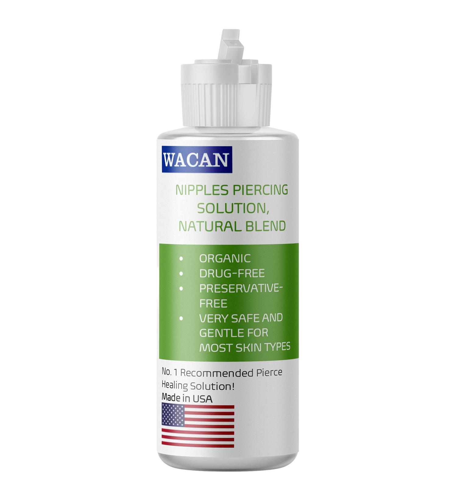 WACAN Fast-Healing Nipple Saline Solution for Piercings - Organic Drug-Free Aftercare with Natural Sea Salts, Clove & Vitamins - 4 Ounce (Pack of 1) - Buy Online on GoSupps.com