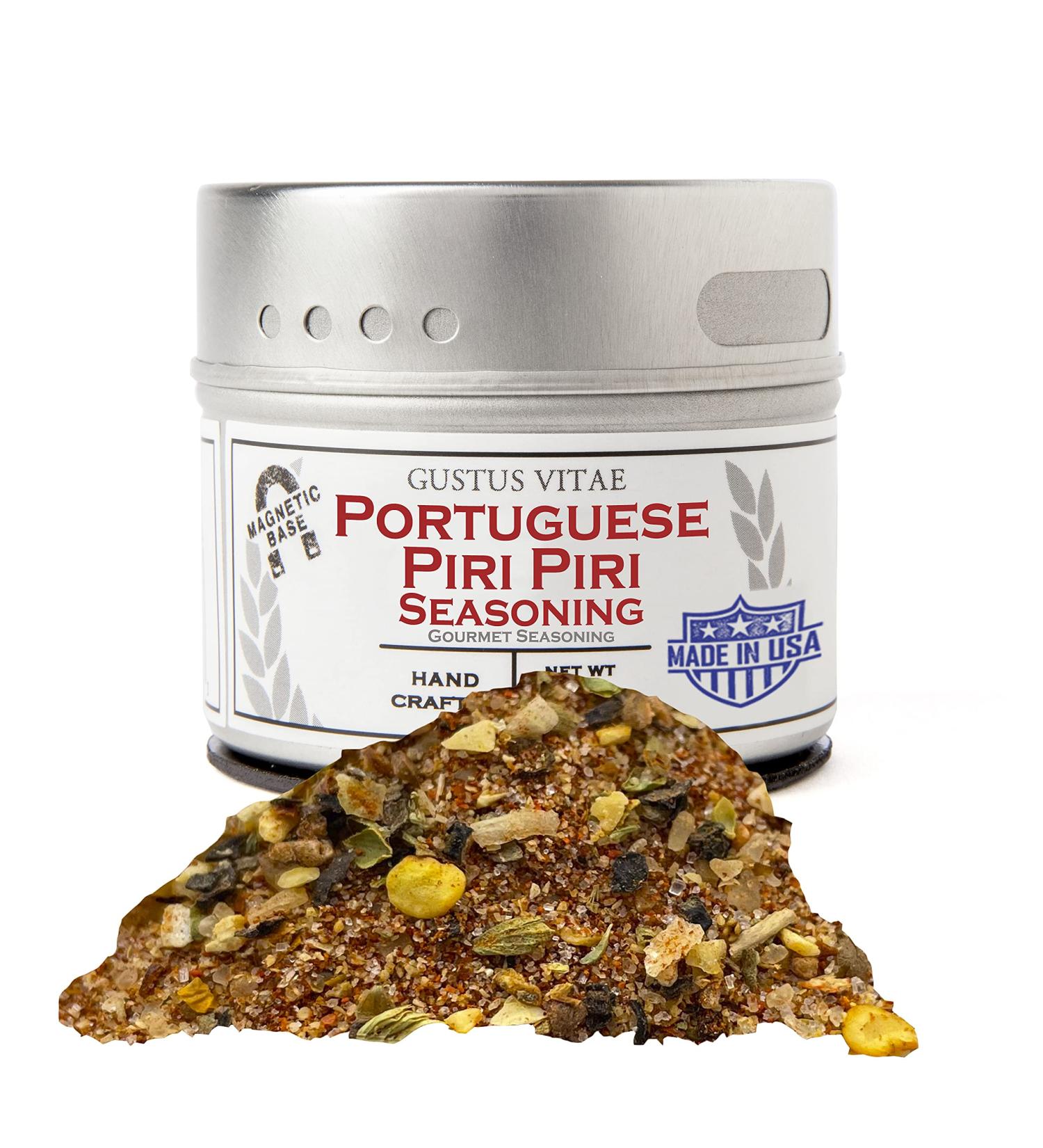 Gustus Vitae Portuguese Piri Piri Fire Seasoning | Small Batch Artisanal Rub | All Natural & Non GMO | 1.8 oz Gourmet Spice Mix | Magnetic Tin | #790 - Buy Online on GoSupps.com