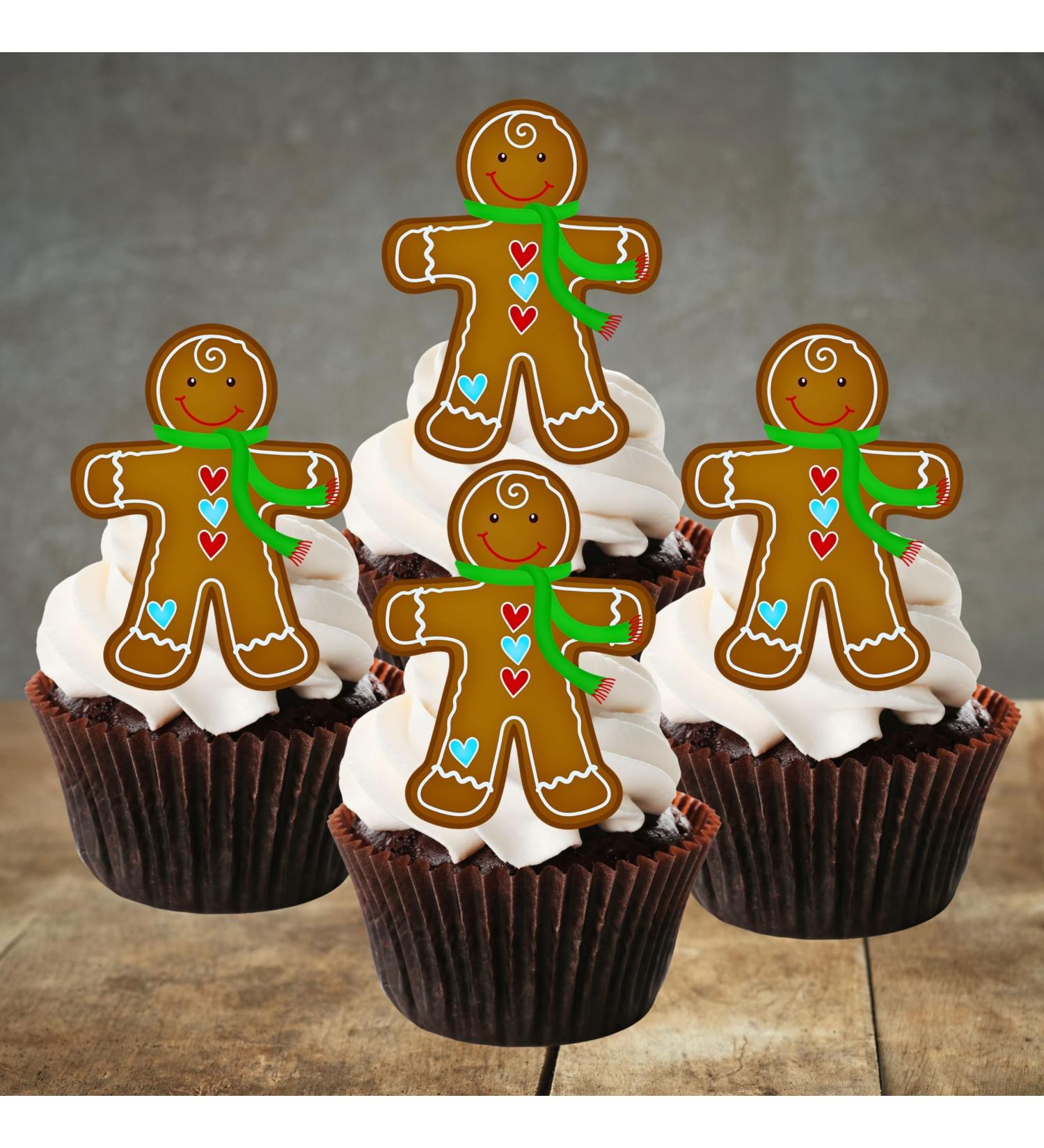 PRECUT Gingerbread Man Cupcake Toppers Edible Christmas Cake Decorations Christmas Decorations Christmas Gingerbread Man Cake Topper (12) - Buy Online on GoSupps.com