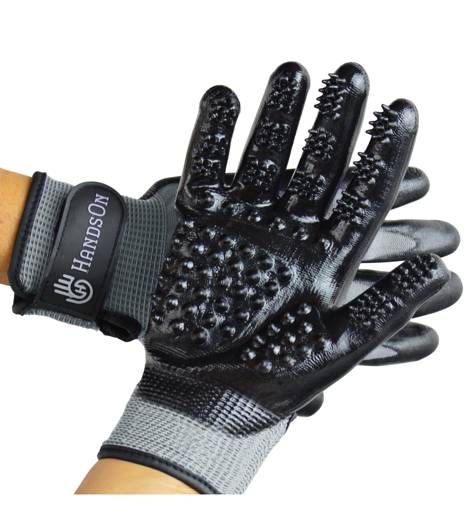 HandsOn Pet Grooming Gloves - #1 Award-Winning Shedding & Bathing Gloves for Cats, Dogs, and Horses - Grey Medium (Pack of 1) - Buy Online on GoSupps.com