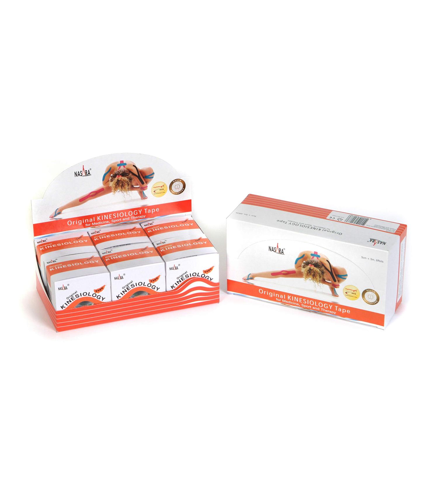 Nasara Original Kinesiological Physio Sport Tape - 6-Seater Box with 6 Tapes | 5cm x 5m | Free Video Instructions | Orange | Ideal for Sports & Medicine - Buy Online on GoSupps.com