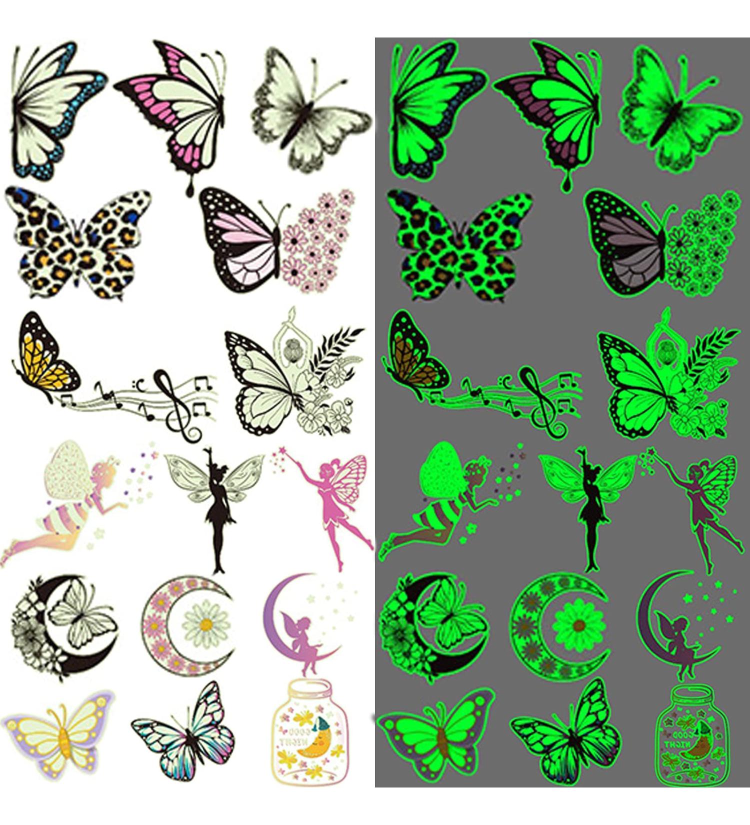 Luminous Butterfly Temporary Tattoos - 12 Sheets Glow in The Dark Stickers for Girls | Party Favors & Decorations - Buy Online on GoSupps.com