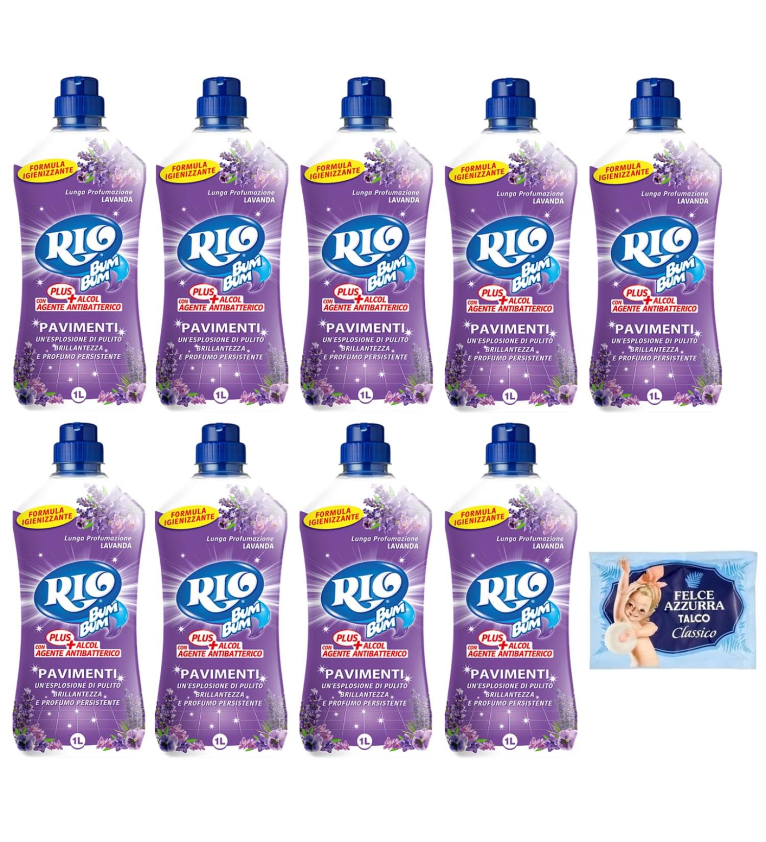 RIO Bum Pavimenti Floor Cleaner with Alcohol Lavender 1 Litre + 1 x Free Felce Azzurra Talcum Powder Pack of 9 100 g Bag - Buy Online on GoSupps.com
