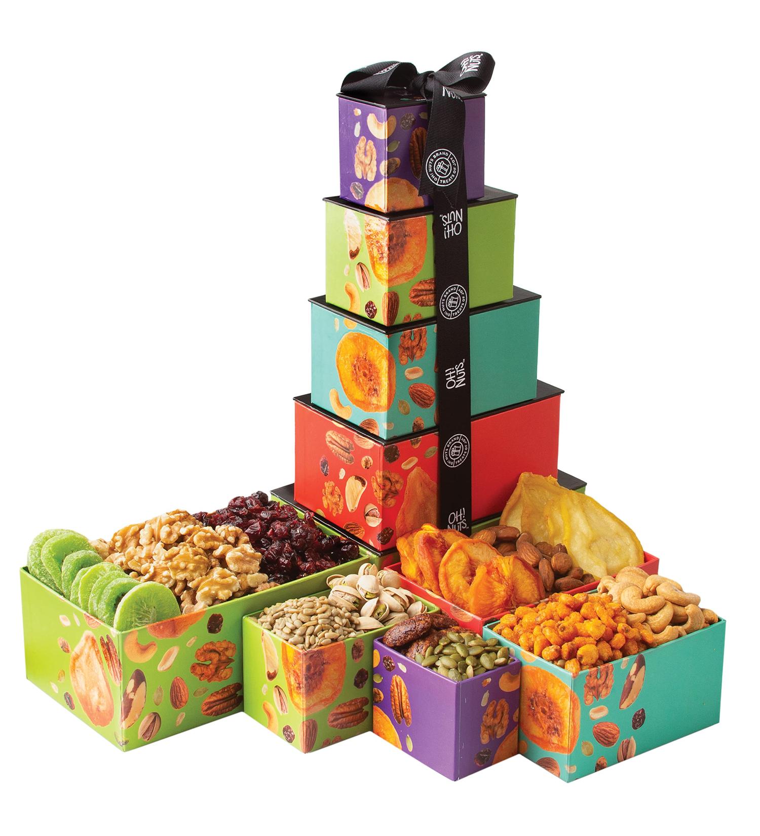 Dried Fruits & Nuts Tower Gift Basket - 5 Tier Gourmet Platter, Healthy Kosher Snack Box for Birthday & Anniversary - Care Package for Men, Women, Adults | Oh! Nuts - Buy Online on GoSupps.com