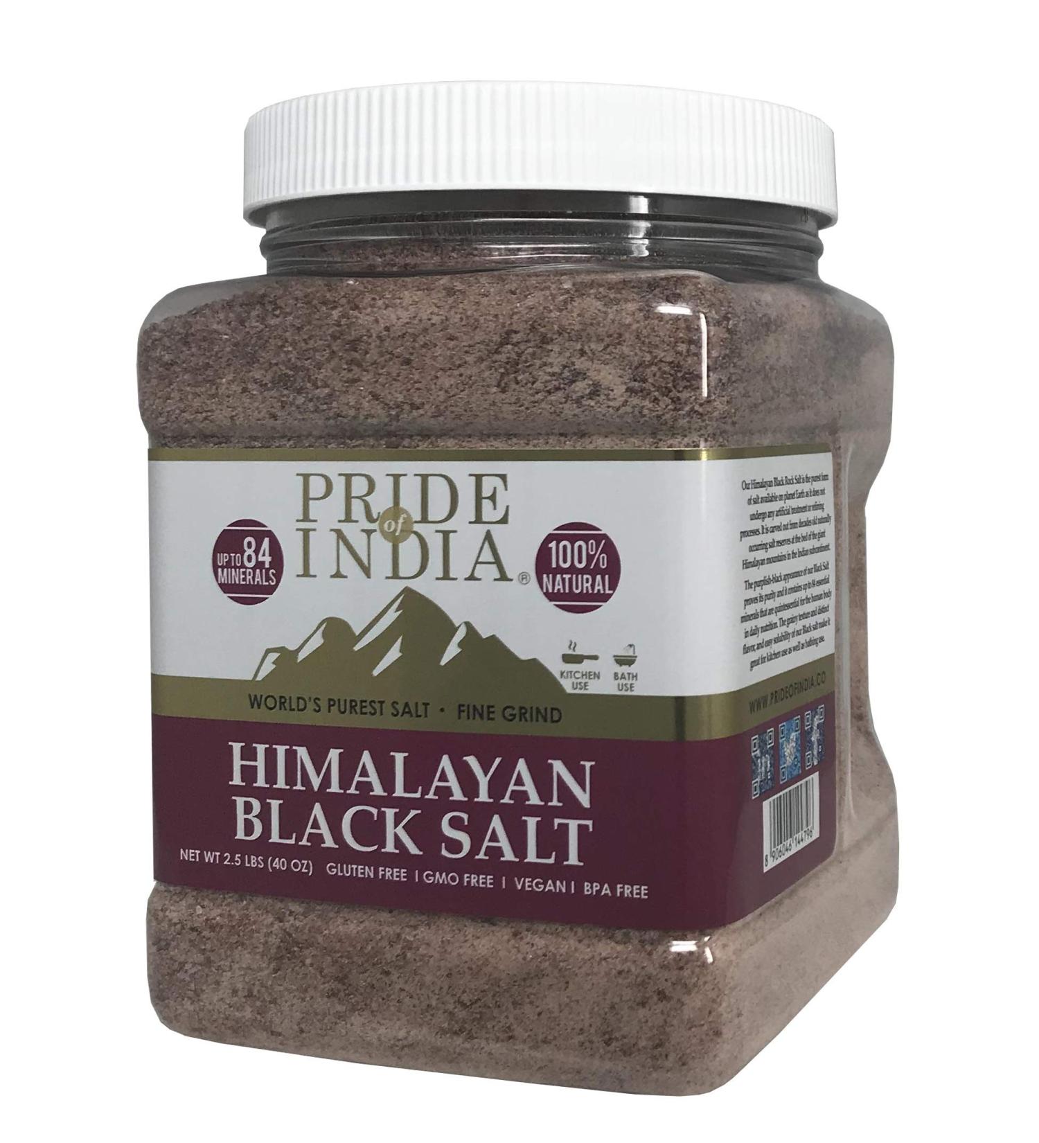 Pride Of India Himalayan Black Rock Salt - Fine Grind 2.2lb (1 Kg) - Kala Namak with 84+ Minerals for Cooking, Tofu Scrambles, Kitchen, Restaurant, Bathing - Natural and Pure - Buy Online on GoSupps.com
