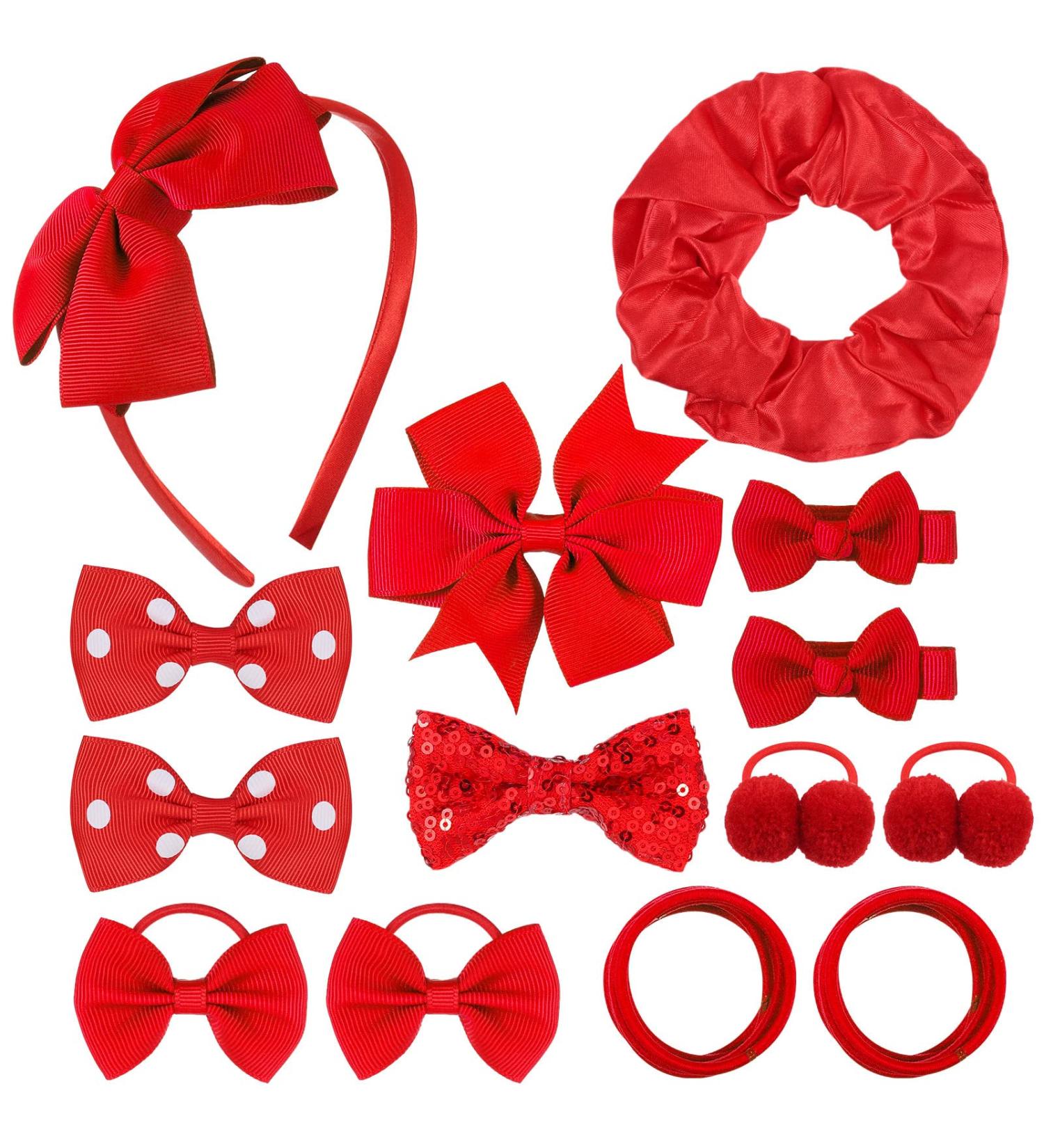 Dacitiery 32Pcs Girls School Hair Accessories Kit - Red Bow Hair Clips, Headband, Elastics Bands - Birthday Gift for Girls - Buy Online on GoSupps.com