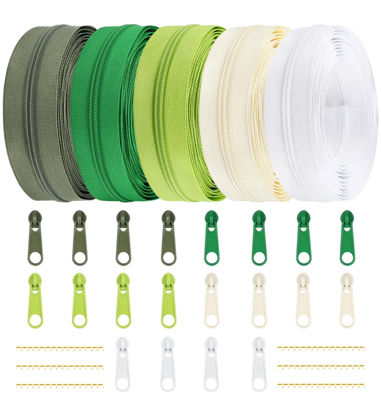 DOITEM 3mm Endless Nylon Zipper Set - 14m with Slider 5 Colors (Green/White) | Perfect for Sewing & Craft Projects - International Shipping Available - Buy Online on GoSupps.com
