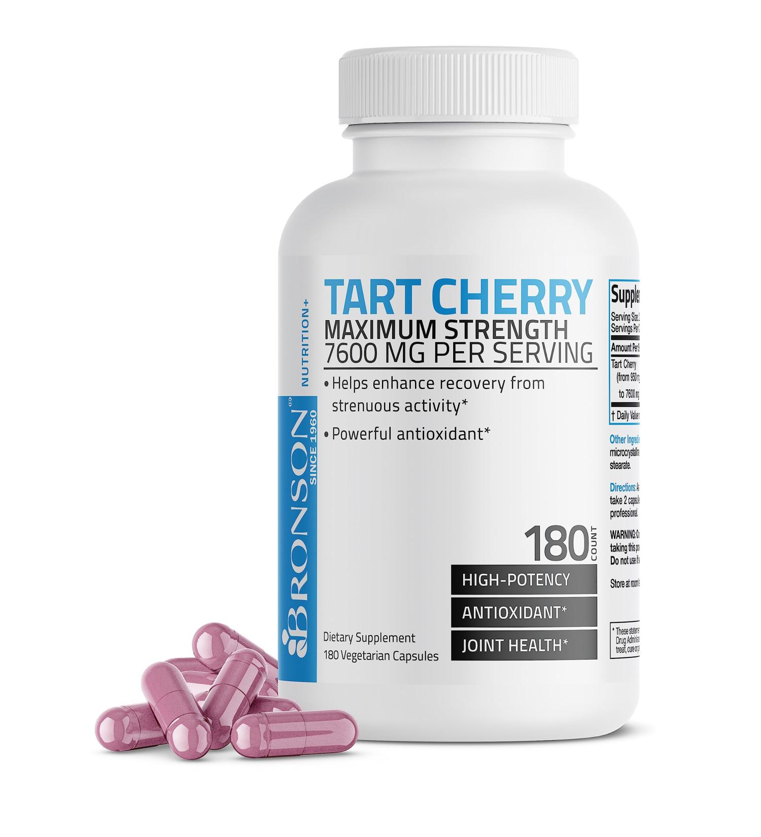 Bronson Tart Cherry Maximum Strength 7600 mg - 180 Vegetarian Capsules for Joint & Sleep Support | Buy Now for Worldwide Shipping - Buy Online on GoSupps.com