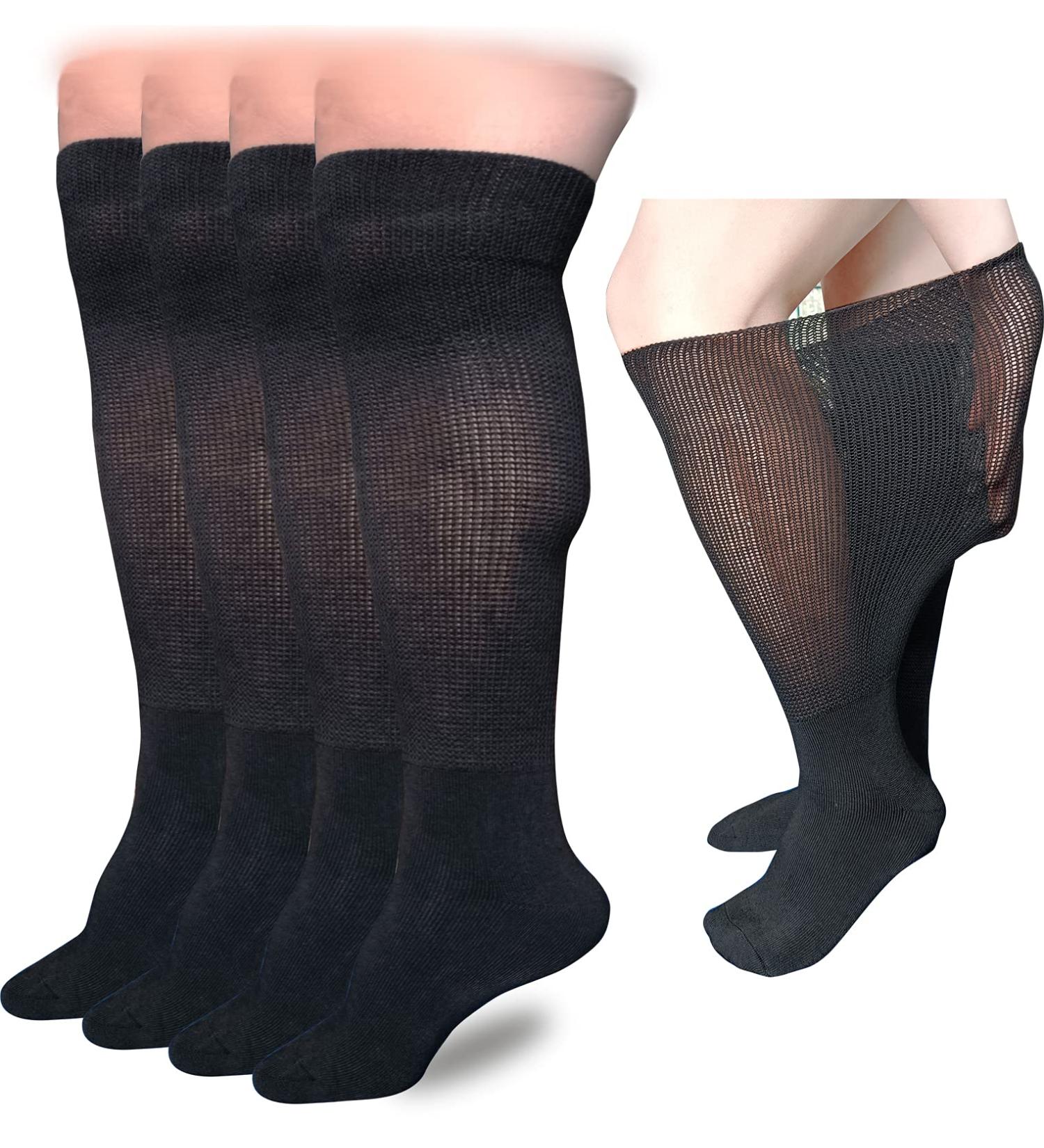 Extra Wide Lymphedema Bariatric Knee High Sock Liners for Air Cam Walkers & Orthopedic Boots - Black 2 Pairs - Unisex Size - Buy Online on GoSupps.com