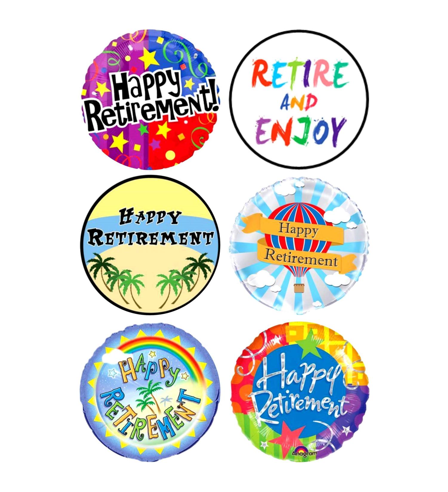 6 x Happy Retirement Mix Edible Wafer or Icing Cupcake Toppers Fun Celebration Themed Party Cake Decorations Perfect For Brownies Cookies Muffins & More! (Edible Wafer Card)