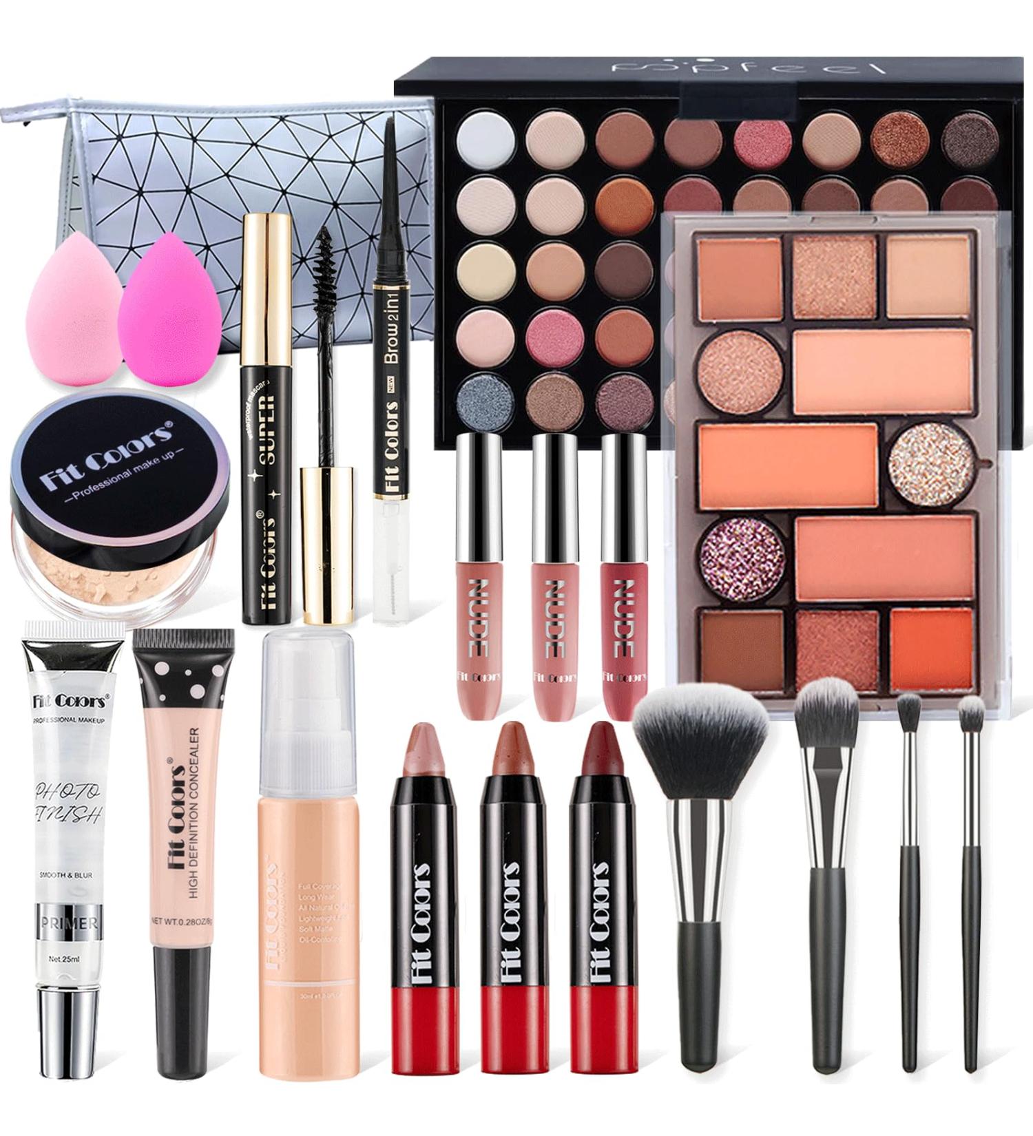 All in one Makeup Set Full Makeup Kit with Makeup Bag Portable 40Color Eyeshadow Palette Face Primer Foundation Make up Concealer Eyeliner Stamp Mascara Lip Gloss Make-up Set Travel - Buy Online on GoSupps.com