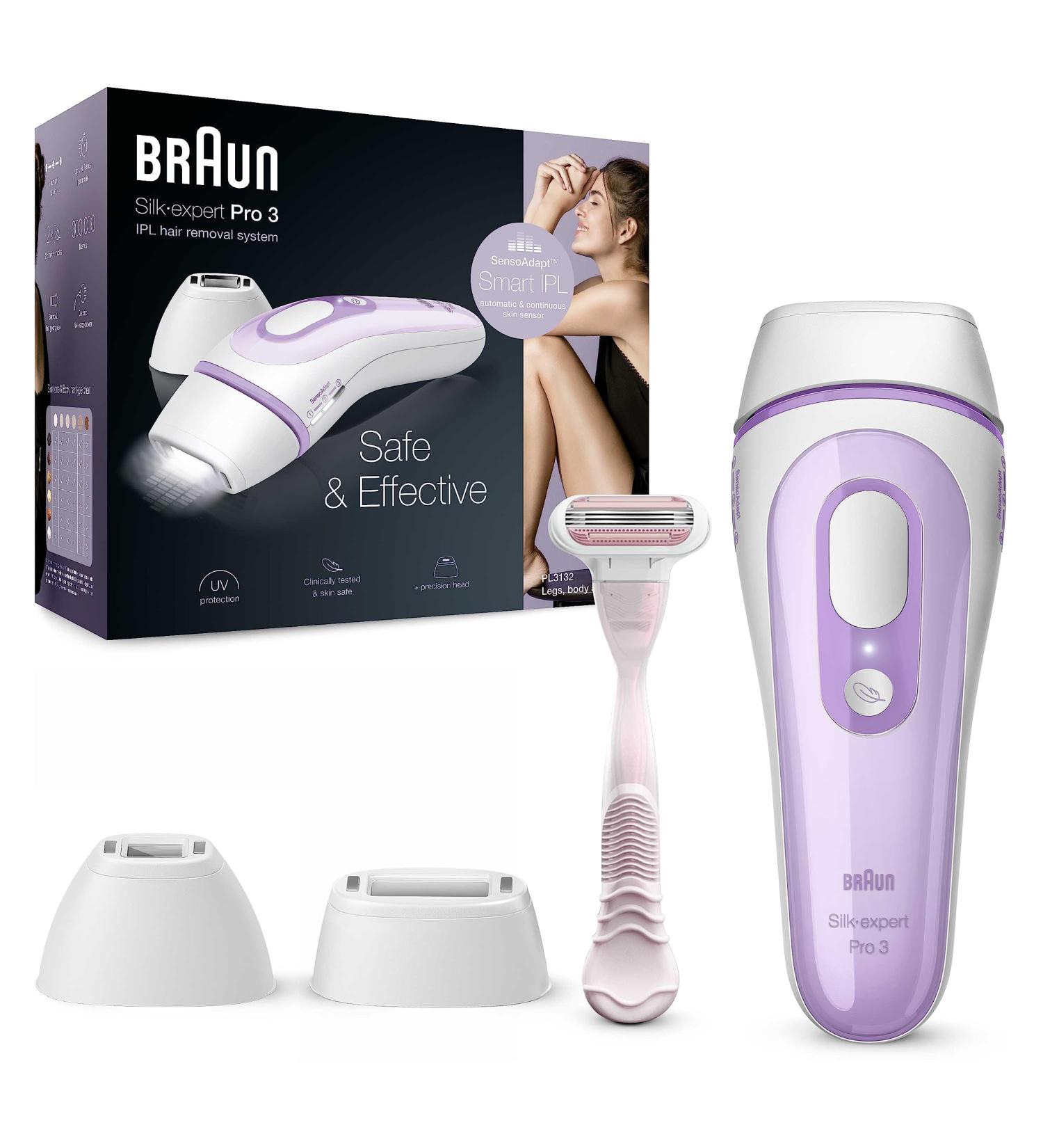 Braun IPL Silk Expert Pro 3 Hair Removal System | Gentle on Sensitive Skin | Venus Razor & Precision Head | White/Lilac - Buy Online on GoSupps.com