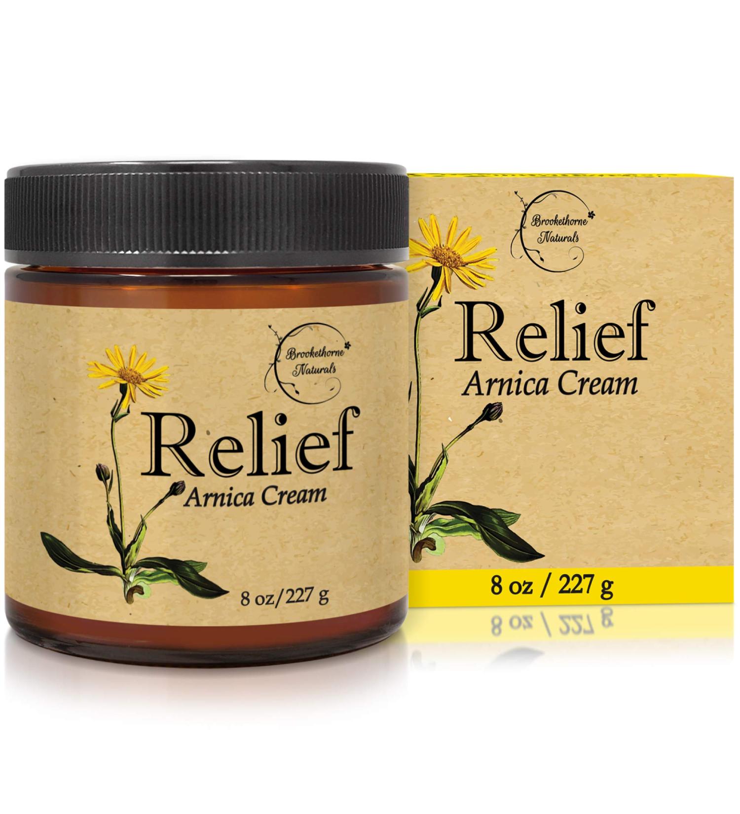 Arnica Cream with Lemongrass, Eucalyptus & Rosemary Oils | Natural Massage Lotion for Sore Muscles | Brookethorne Naturals - Buy Online on GoSupps.com