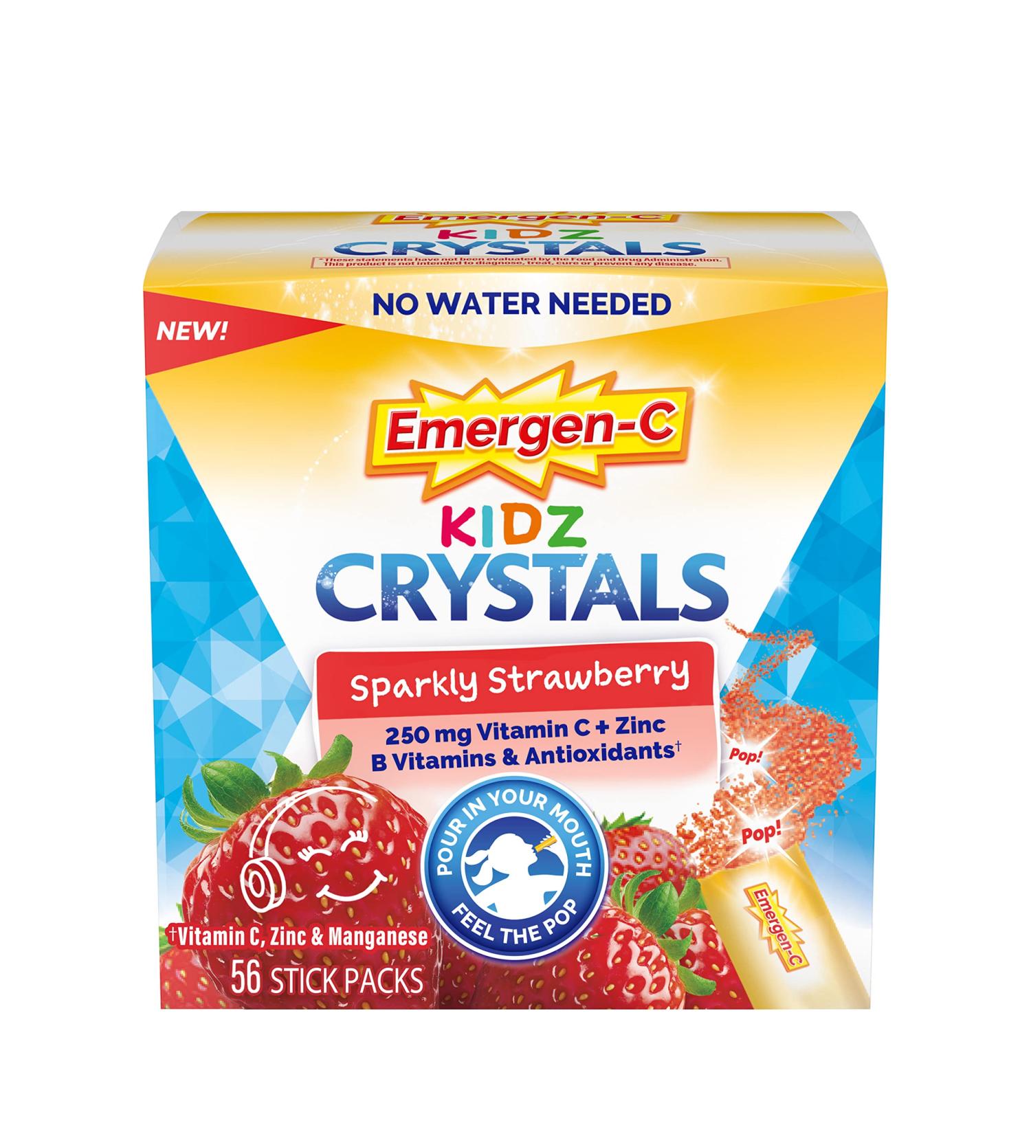 Emergen-C Kidz Crystals On-The-Go Immune Support Supplement - Sparkly Strawberry Flavored 56 Stick Packs - Buy Online on GoSupps.com