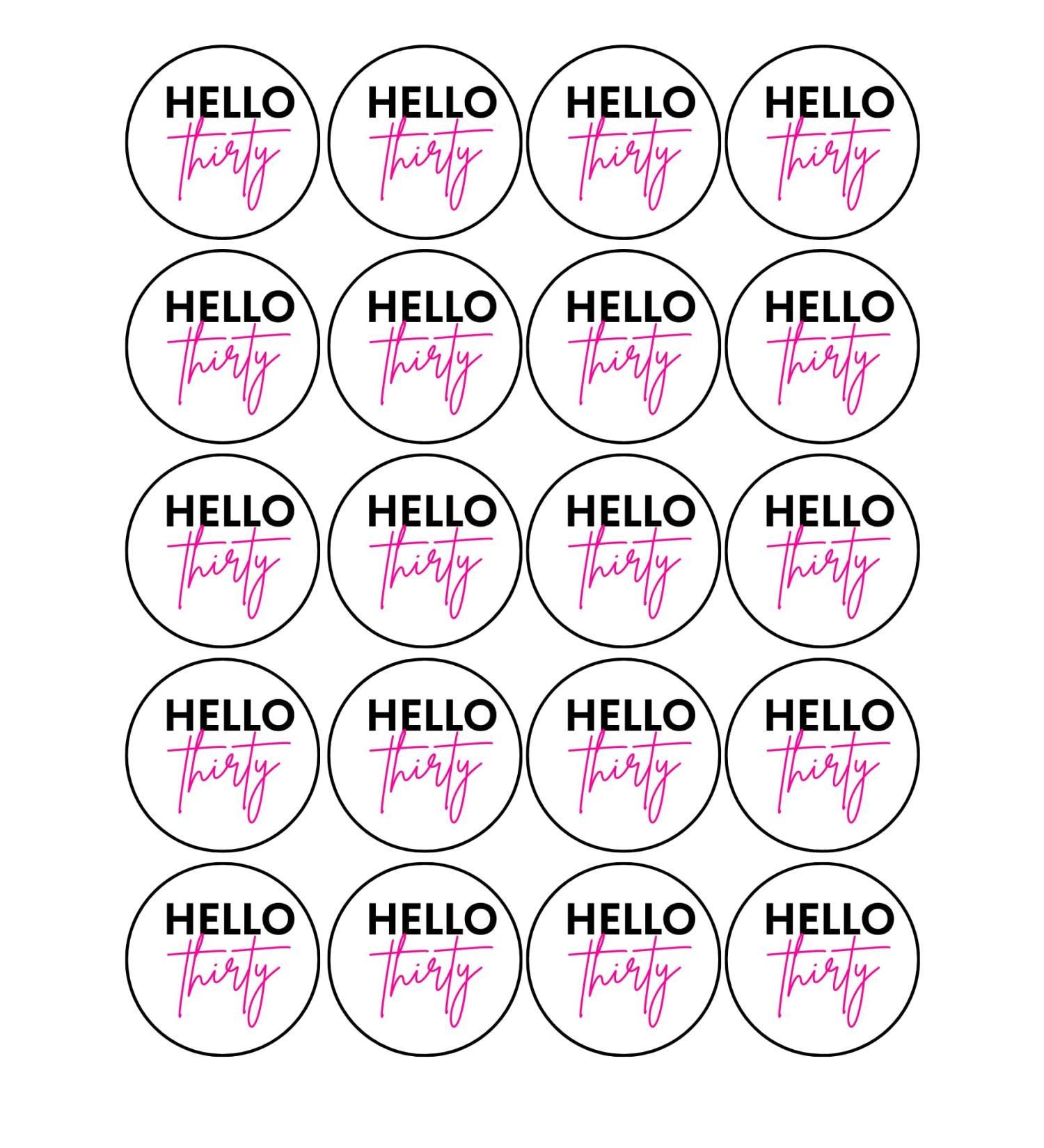 20 x 4.5cm edible 30th Birthday champagne prosecco flute drink toppers uncut HELLO 30