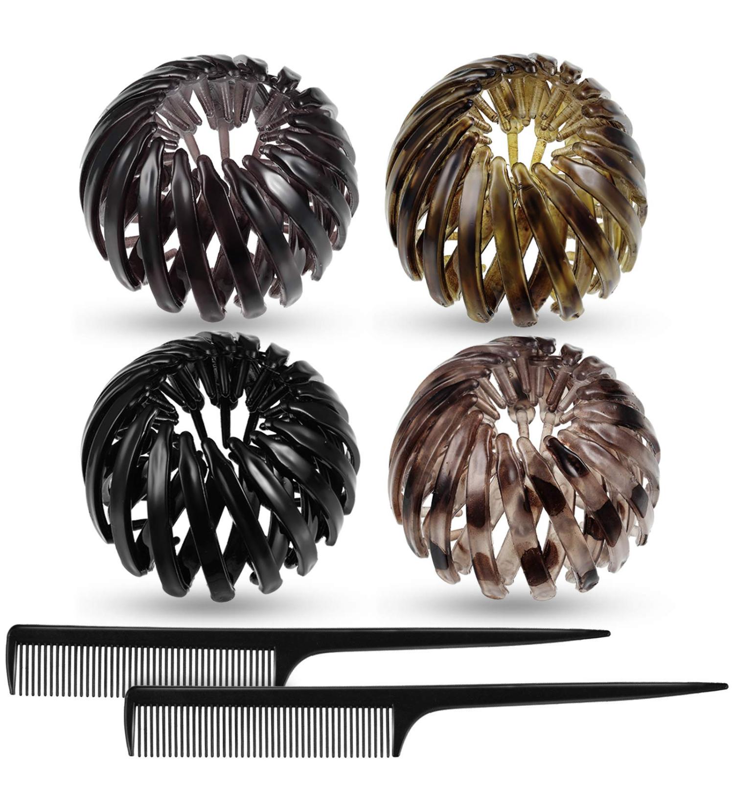 4-Piece Bird Nest Hair Clips Set | Expandable Ponytail Holder & Vintage Geometric Hairpin | Green Brown Color - Buy Online on GoSupps.com