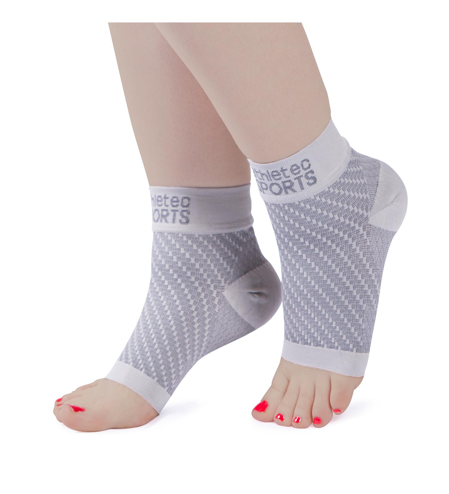 Athletec X-Large Gray Compression Foot Sleeves with Arch Support - One Pair - Buy Online on GoSupps.com
