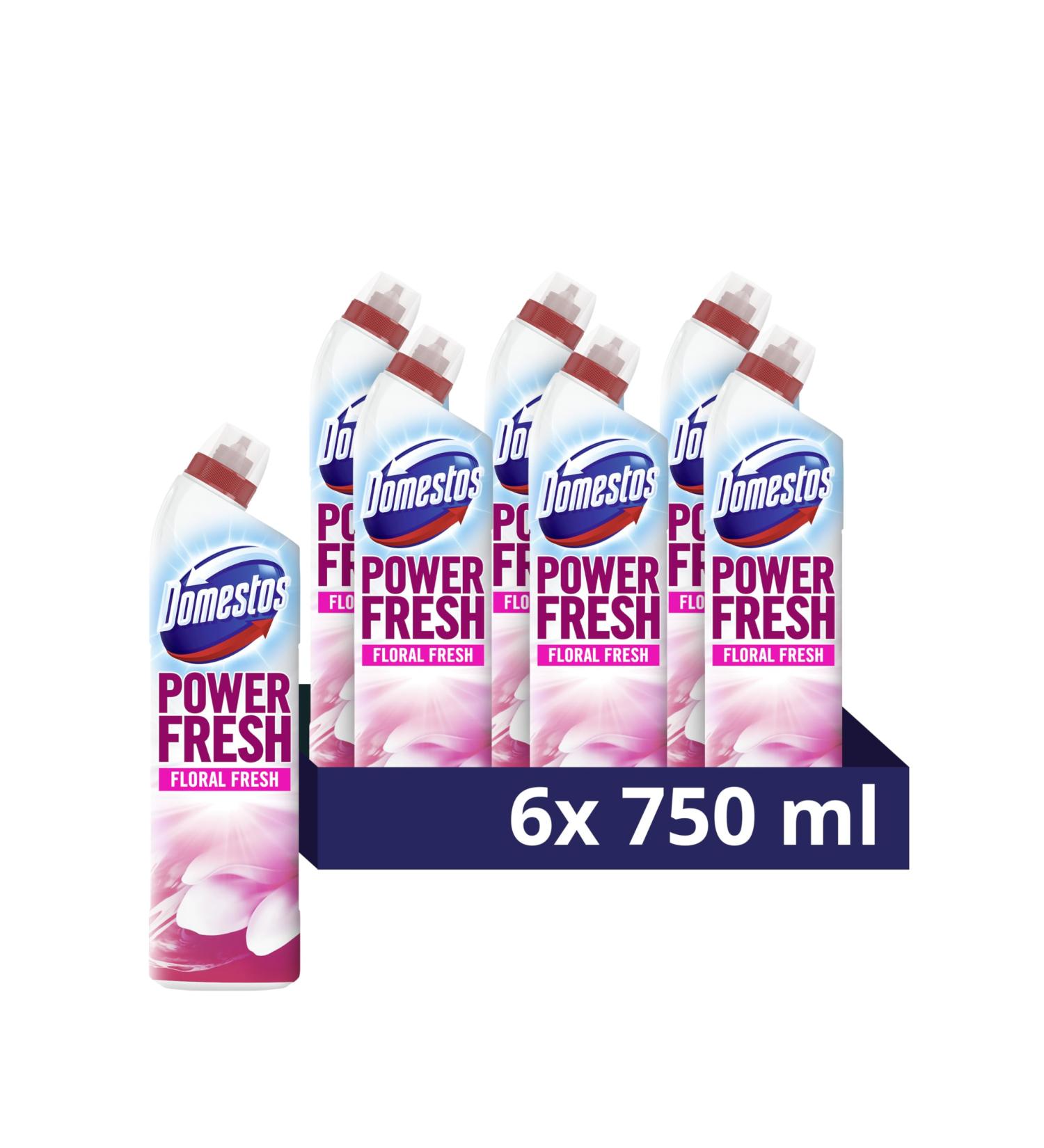 Domestos Power Fresh Floral Fresh Toilet Gel eliminates 99.99% of germs* limescale remover 6x 750 ml Floral 750 ml (Pack of 6) - Buy Online on GoSupps.com