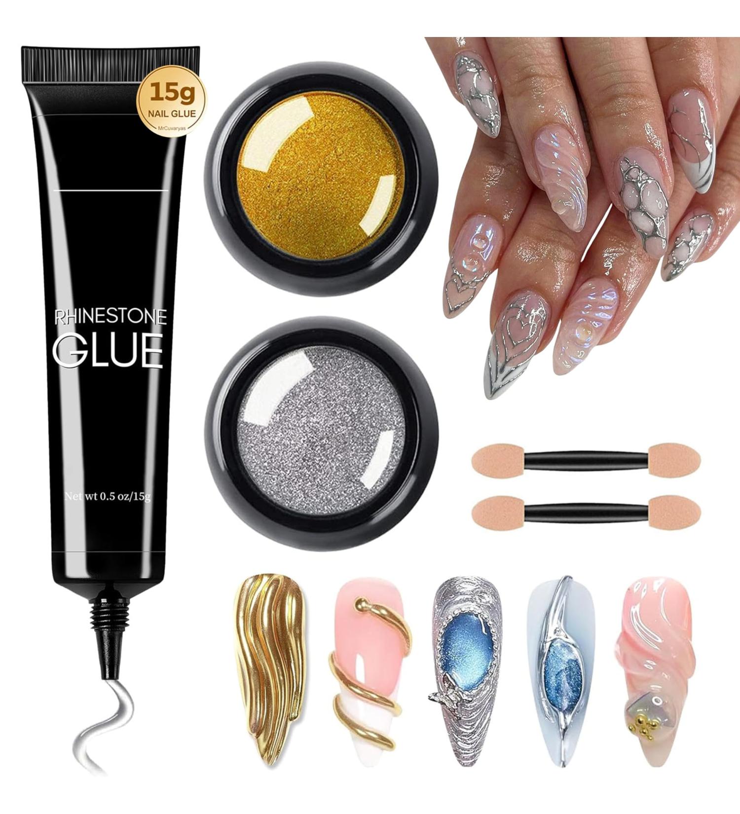  MrCuvaryas 3D Mirror Gel Nail Powder Metallic Chrome Gold Silver Solid Base Clear Color 3D Gel Nail Art - Buy Online on GoSupps.com