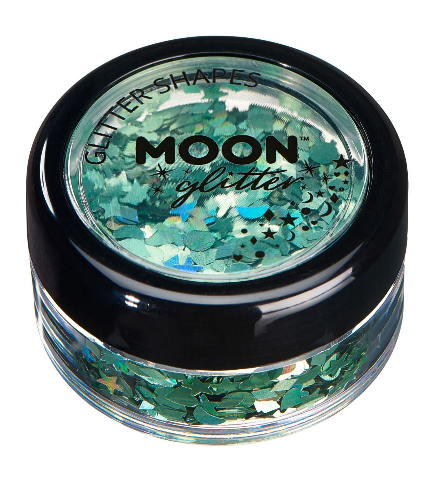 Moon Glitter Holographic Green Shapes - Cosmetic Festival Glitter for Face, Body, Nails, Hair & Lips - 3g - Buy Online on GoSupps.com