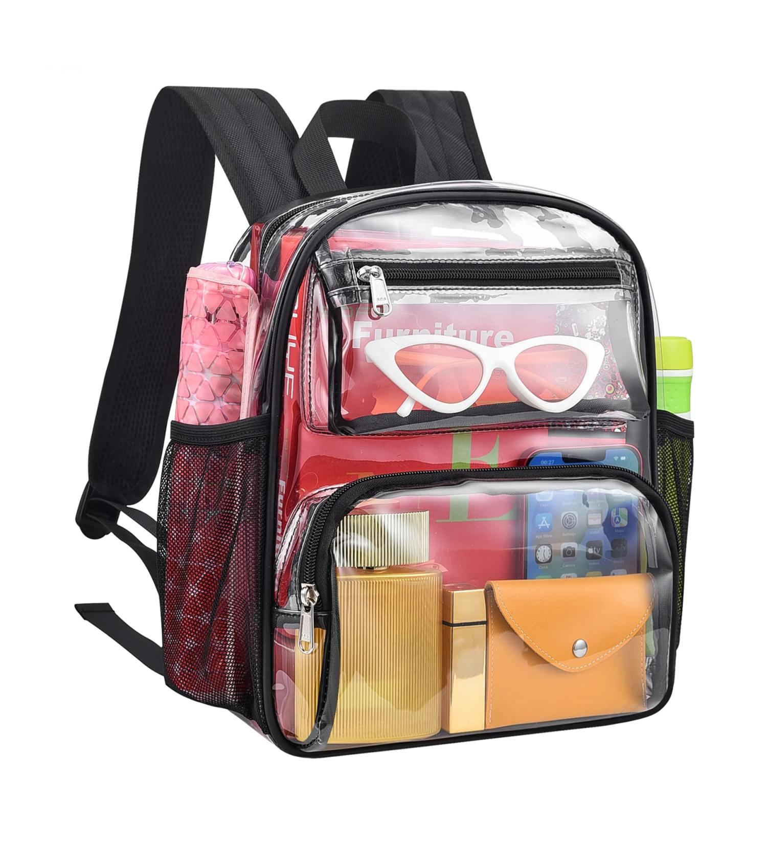 MAY TREE Clear Backpack Stadium Approved 12126 with Breathable Shoulder Straps  Clear Mini Backpack for Girls and Boys  Heavy Duty Clear Backpack for Sport Event School Festival Concert- Black - Buy Online on GoSupps.com