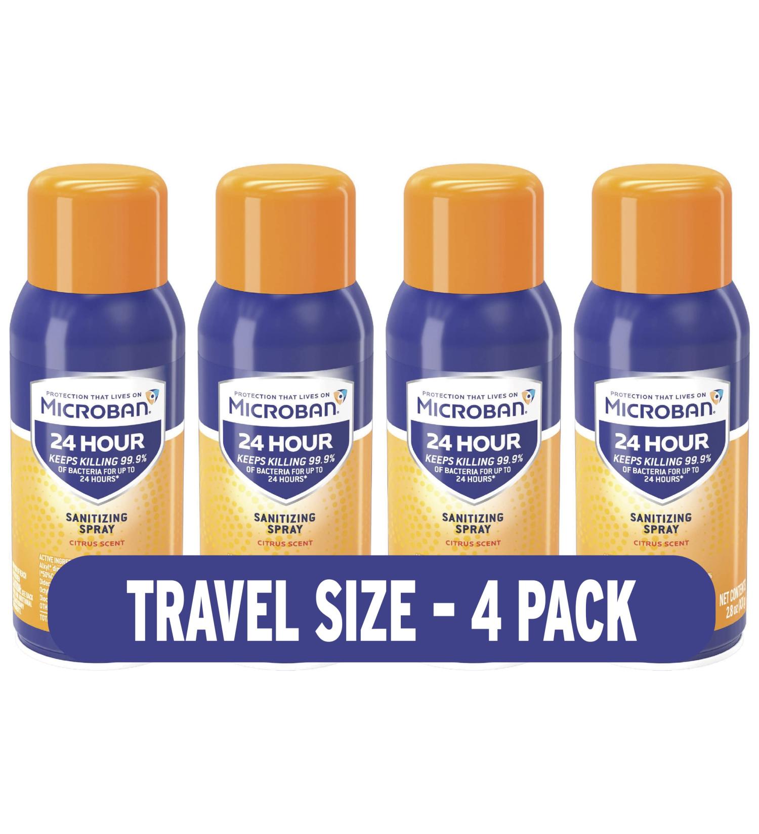 Microban 24 Hour Sanitizing Spray Travel Size, Citrus Scent - 4 Count (2.8 fl oz Each) - Buy Online on GoSupps.com