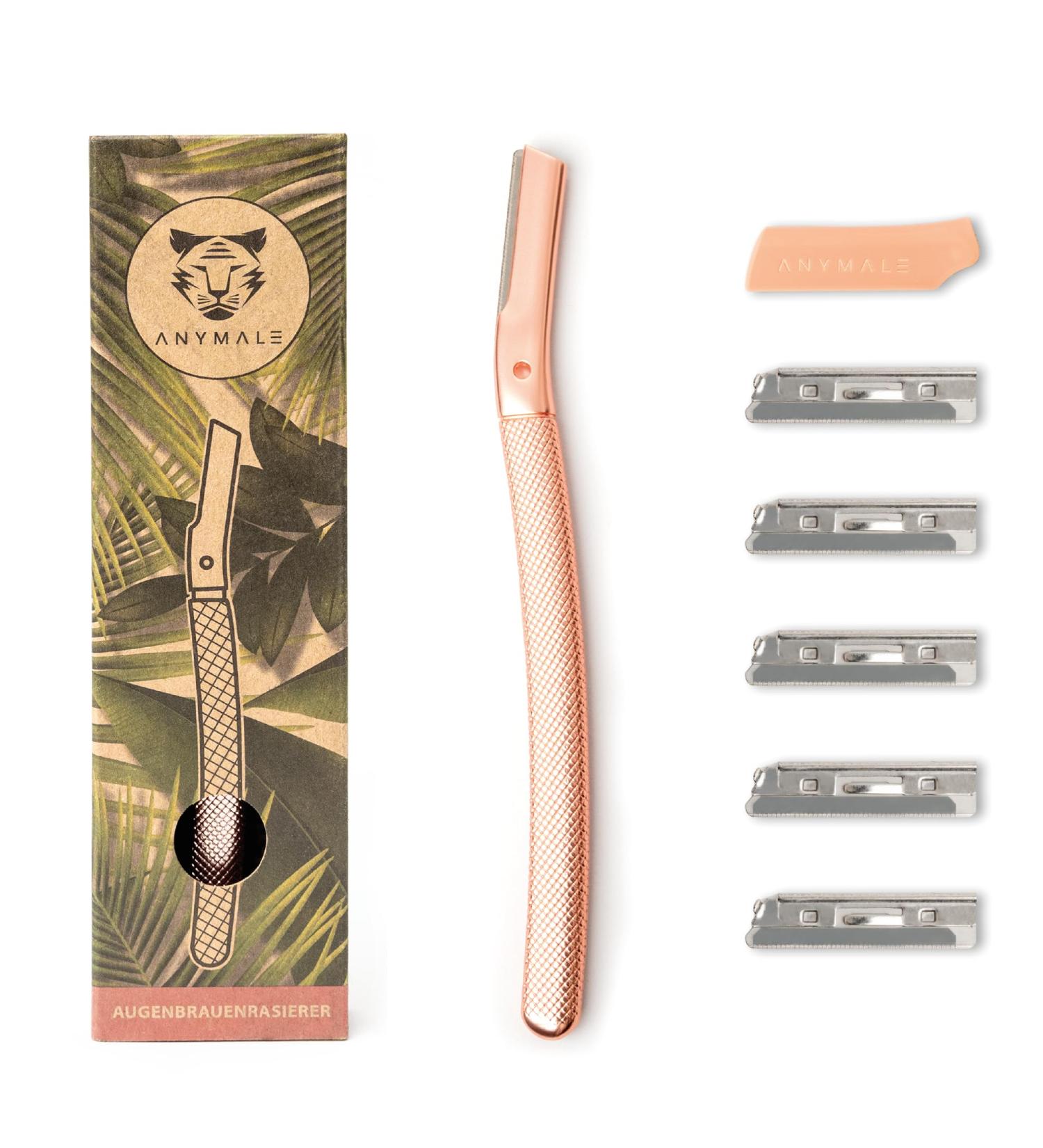 Anymale Eyebrow Razor with 5 Blades - Rose Gold Facial Hair Remover for Women - Perfect for Fluff Hair & Blade Protection - Buy Online on GoSupps.com