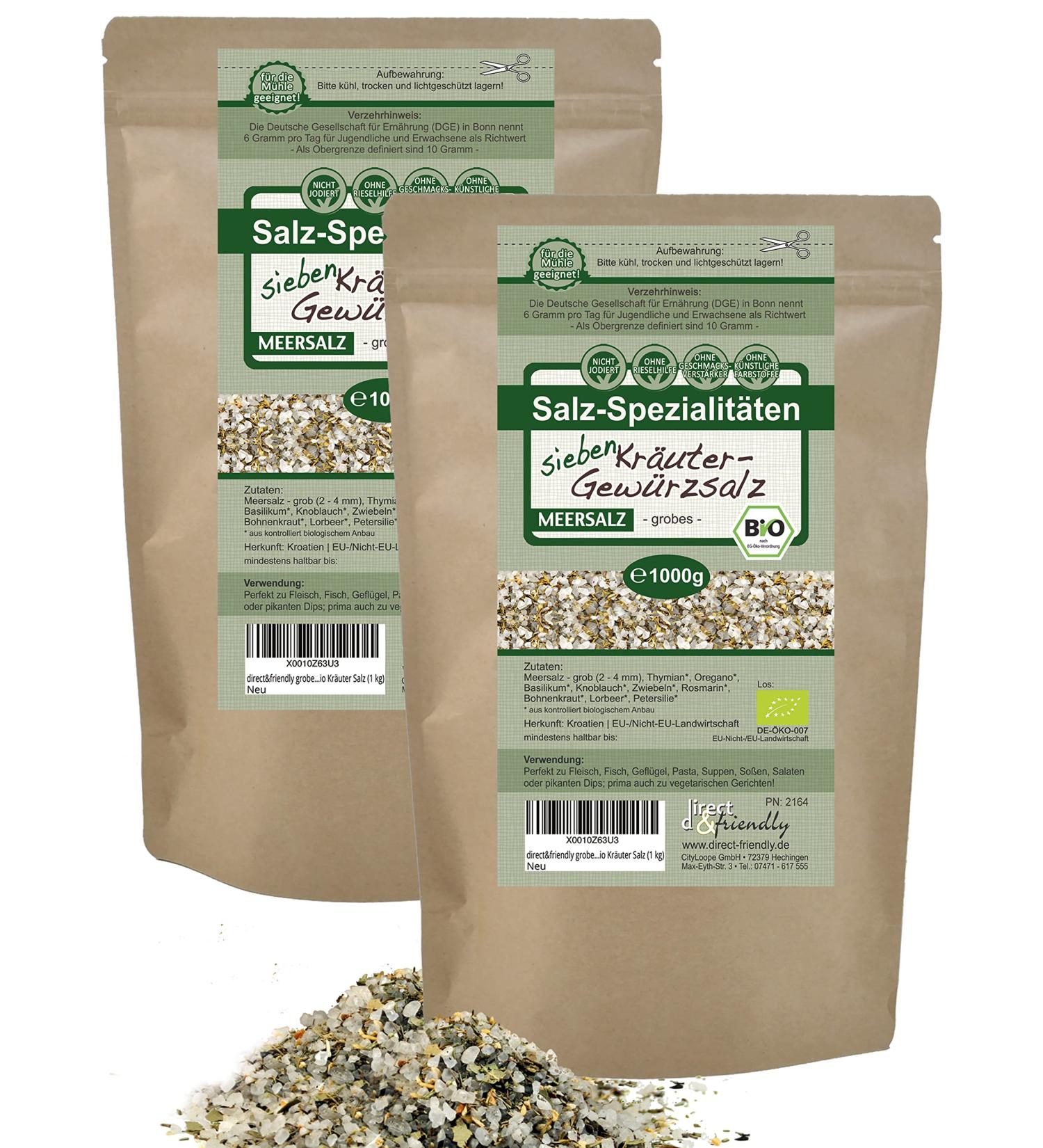Buy Direct & Friendly Coarse Sea Salt with 7 Organic Herbs - 2 x 1 kg - Premium Seasoning for Gourmet Cooking - Buy Online on GoSupps.com
