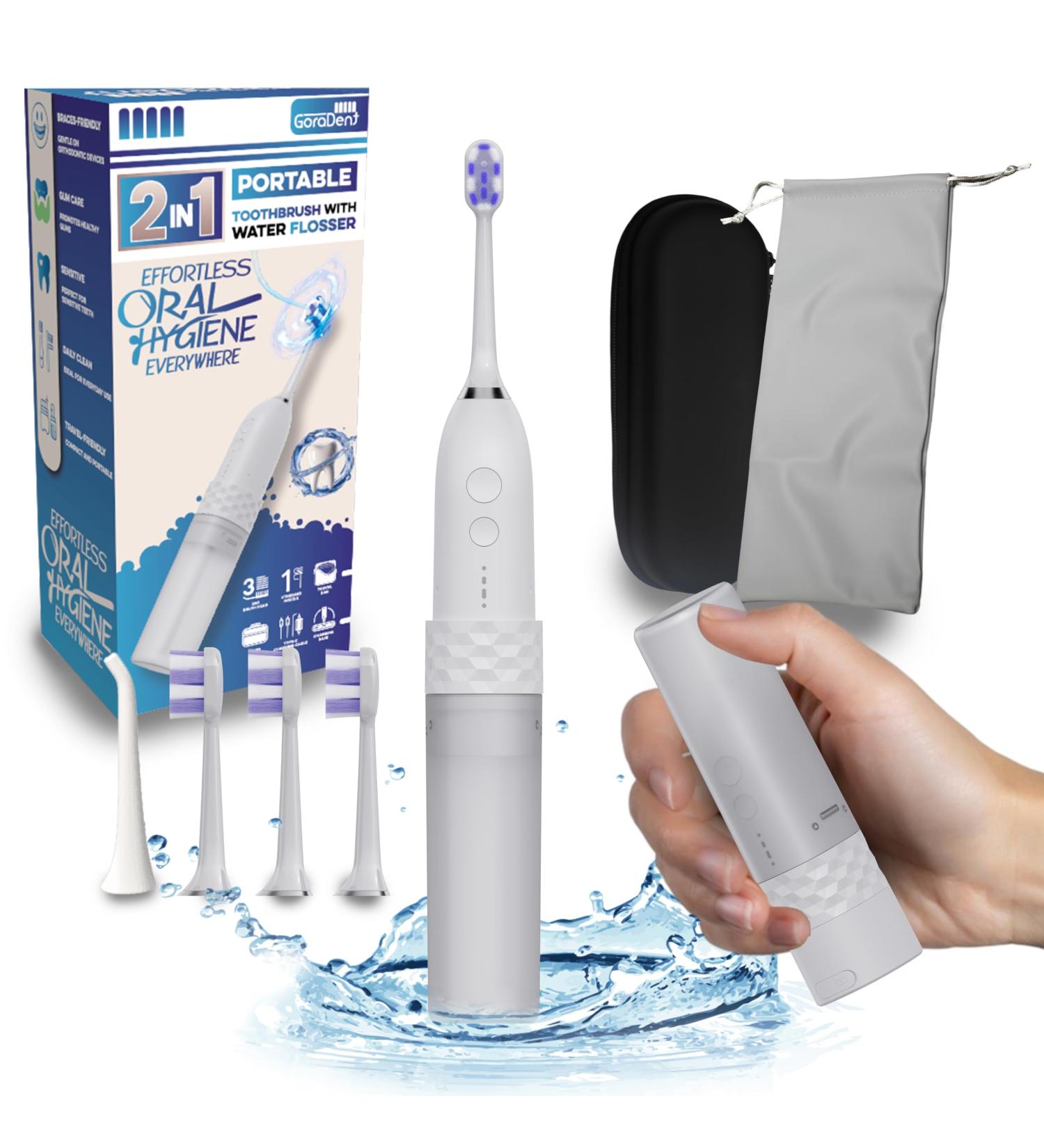 Portable Water Flosser & Toothbrush Combo - Travel-Friendly 2 in 1 Braces Friendly Ideal for School & Outdoor Adventures - Buy Online on GoSupps.com