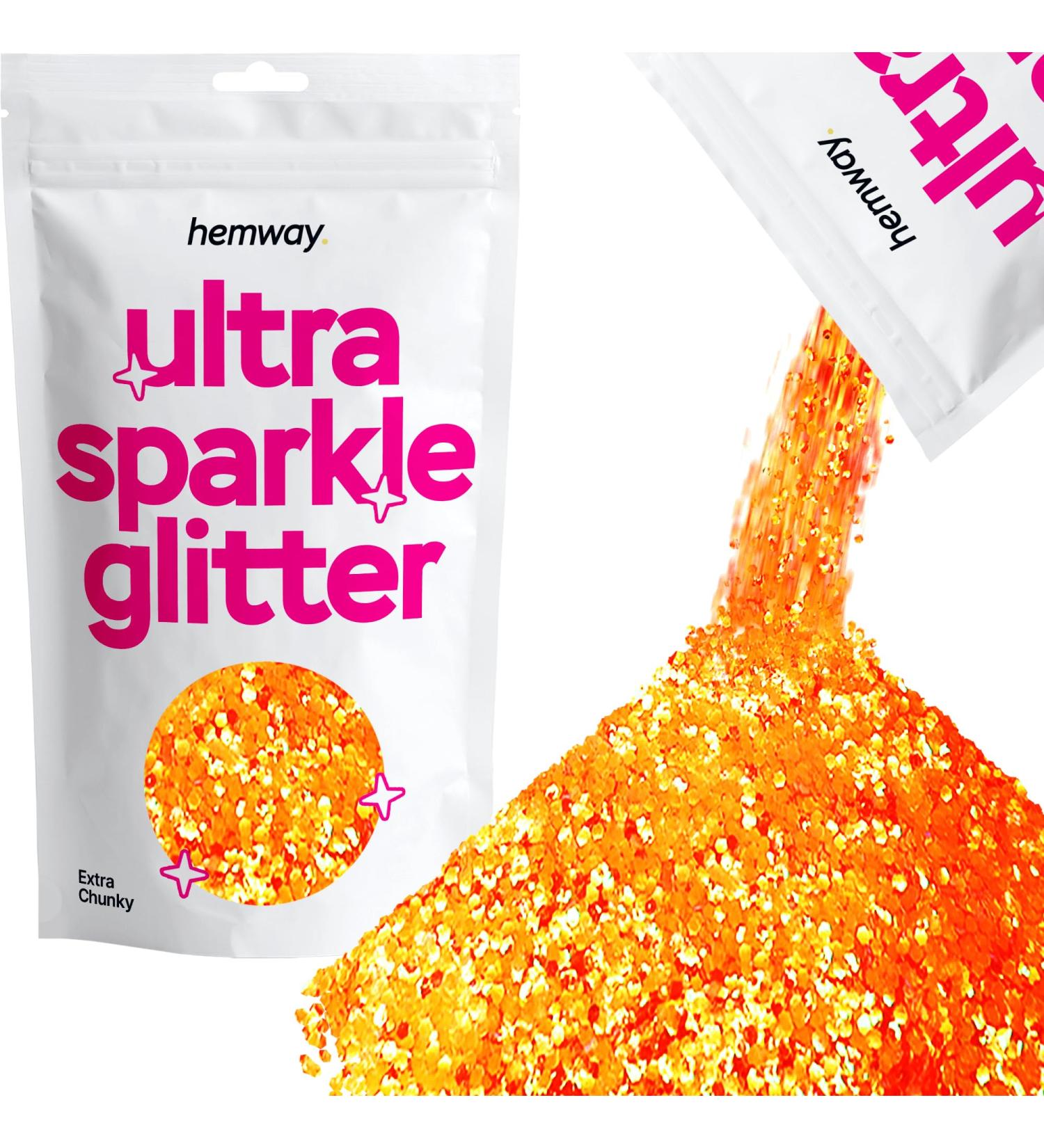 Hemway Premium Ultra Sparkle Glitter - Fluorescent Orange Extra Chunky (100g) for Arts Cosmetics Resin & Festivals - Buy Online on GoSupps.com