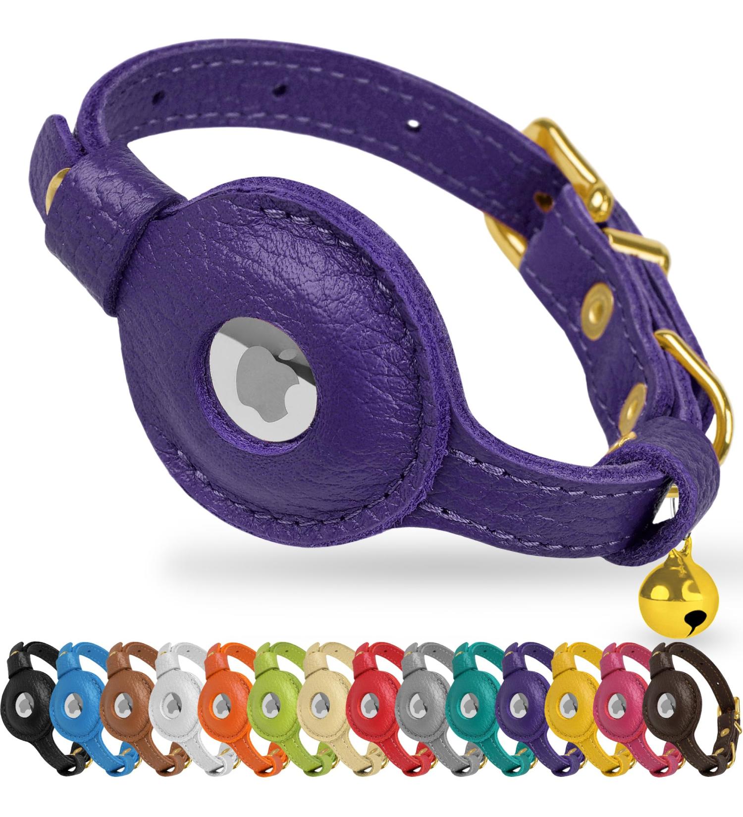 Buy Oopsdoggy Leather Airtag Cat Collar with Bells - GPS for Cats & Small Dogs (Purple) | Durable & Stylish - Buy Online on GoSupps.com