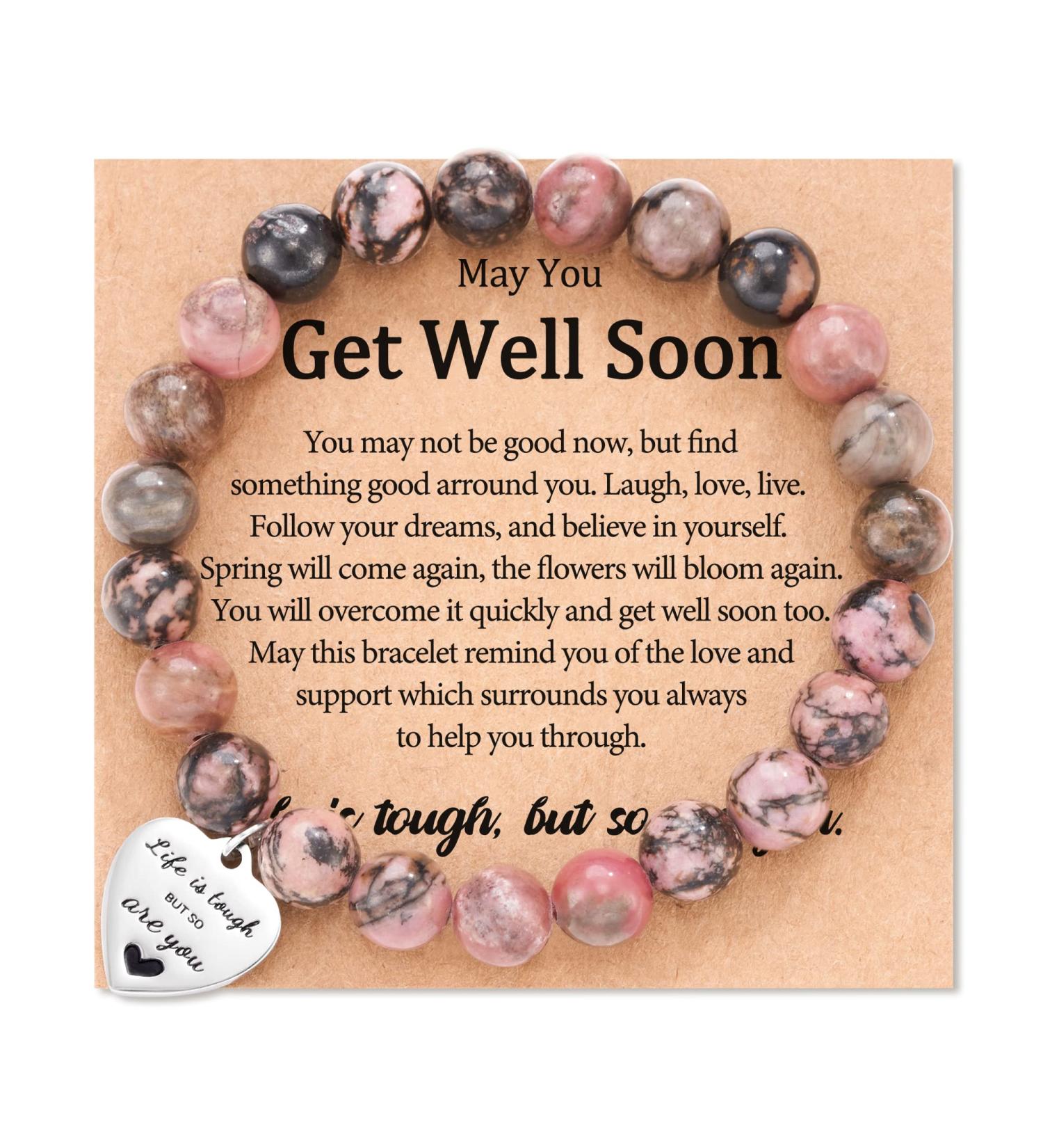 Lanqueen Get Well Soon Natural Stone Bracelet | Inspirational Gifts for Women/Men - Life is Tough But So are You - Buy Online on GoSupps.com
